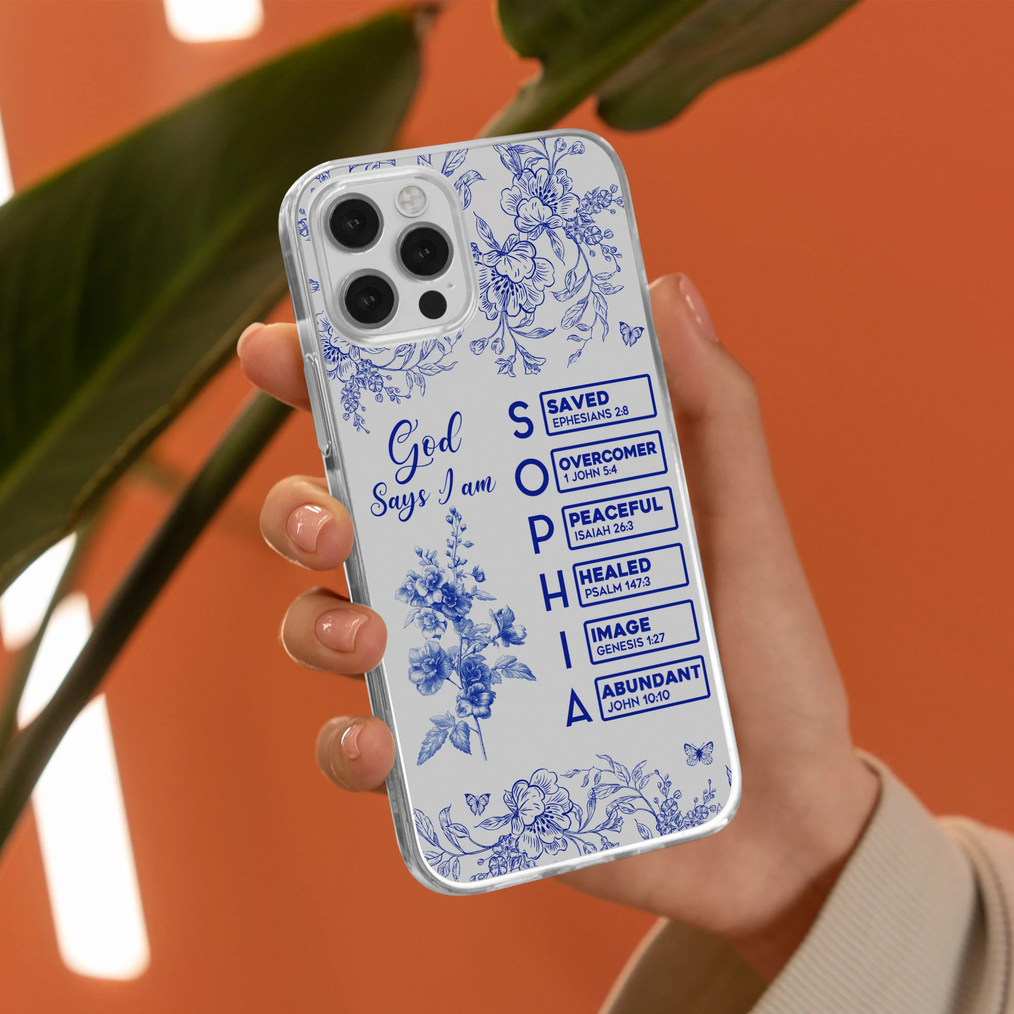 God Says I Am Name Letter In Bible Toile De Jouy Style - Personalized Clear Phone Case - Image 2