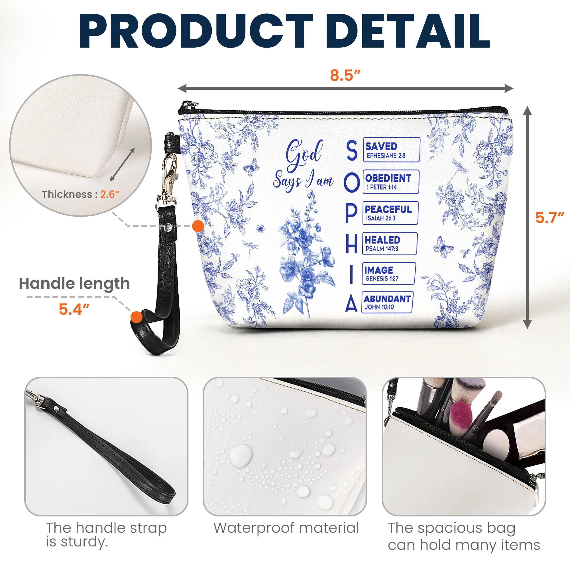God Says I Am Name Letter In Bible Toile De Jouy Style - Personalized Cosmetic Bag - Image 5