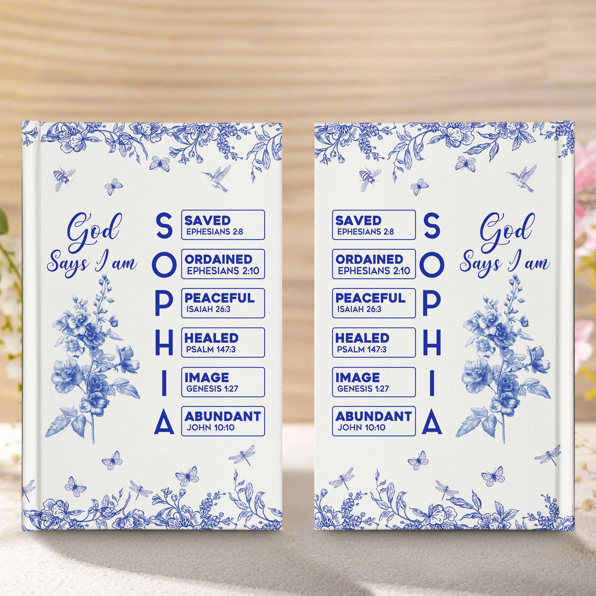 God Says I Am Name Letter In Bible Toile De Jouy Style - Personalized Hardcover Journal
