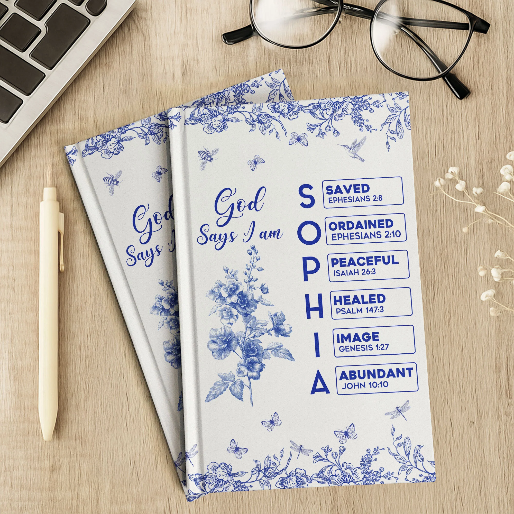 God Says I Am Name Letter In Bible Toile De Jouy Style - Personalized Hardcover Journal - Image 5