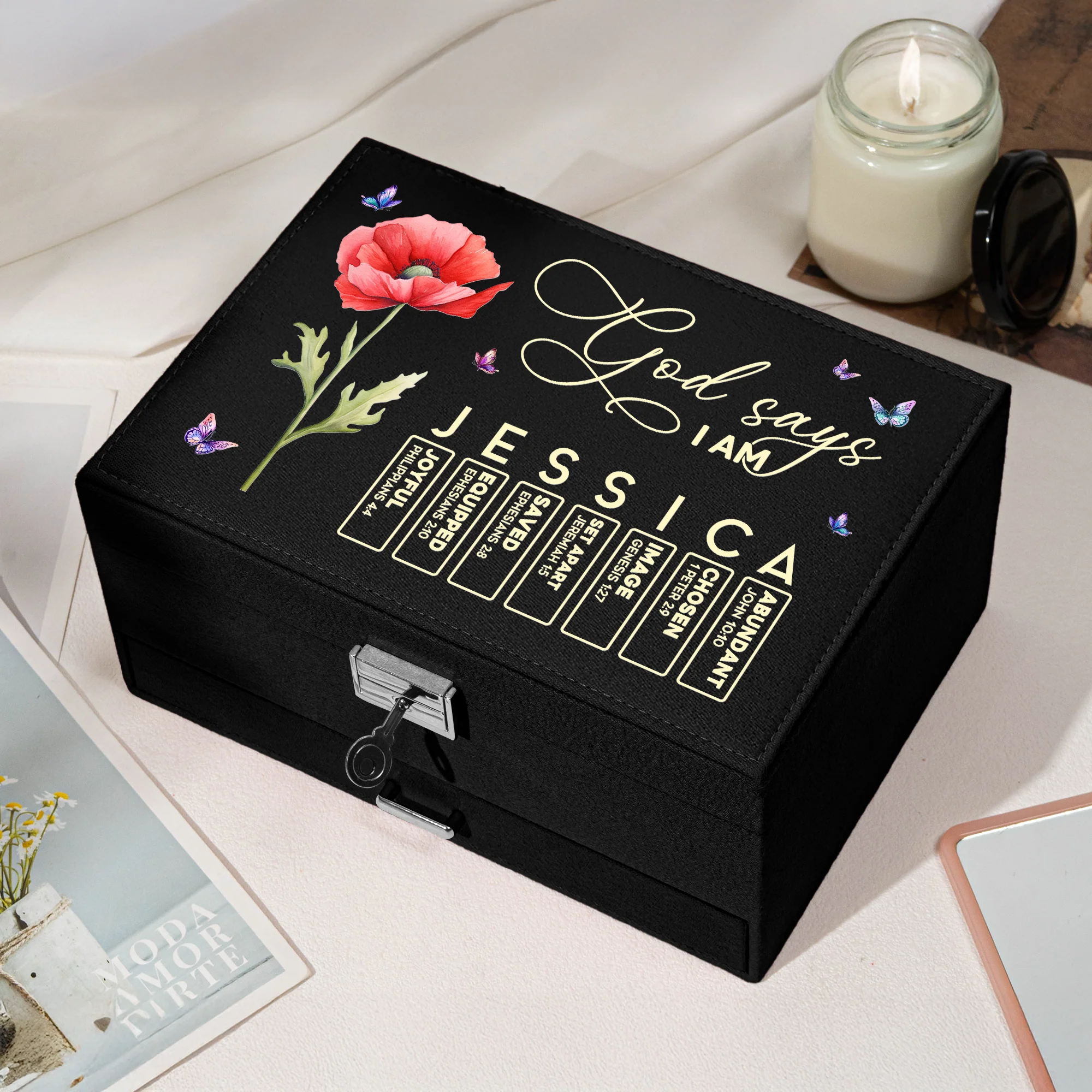God Says I Am Name Letter In Bible Verse - Personalized Large Jewelry Box - Image 6