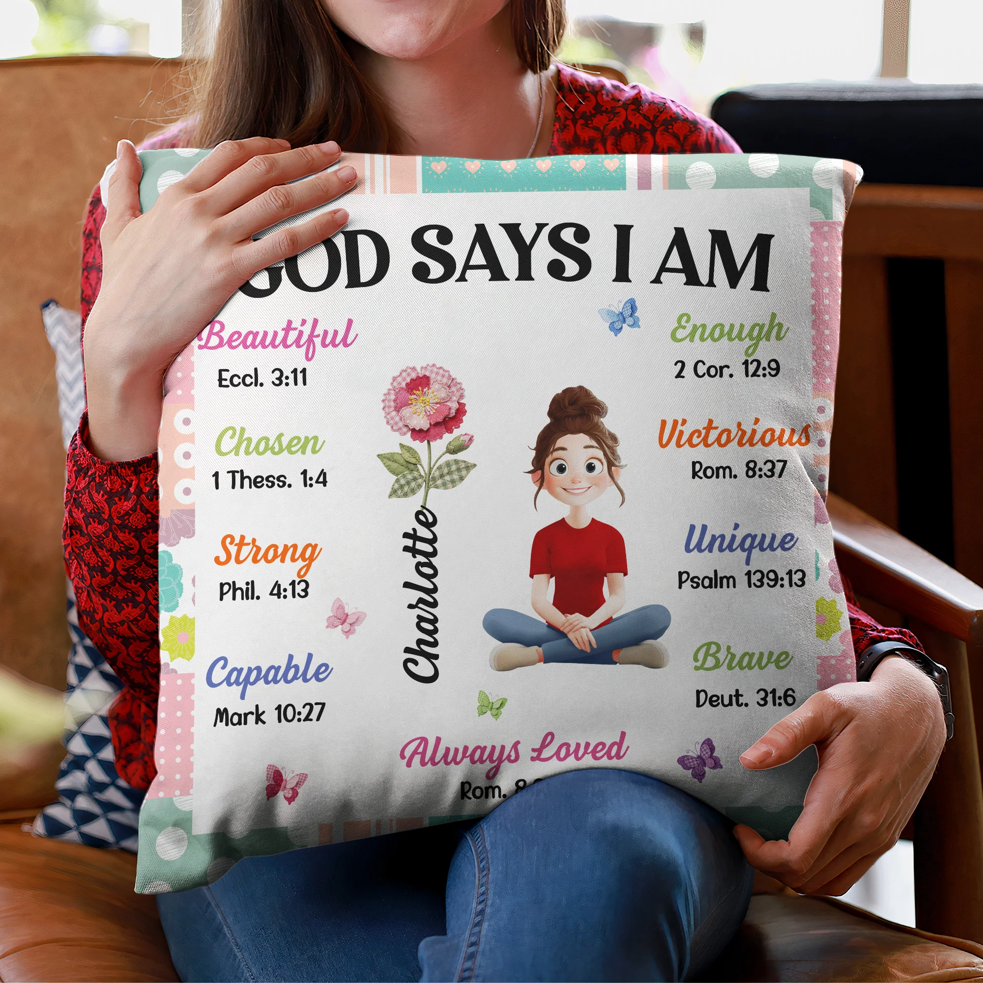 God Says I Am Patchwork Flower - Personalized Pillow - Image 2