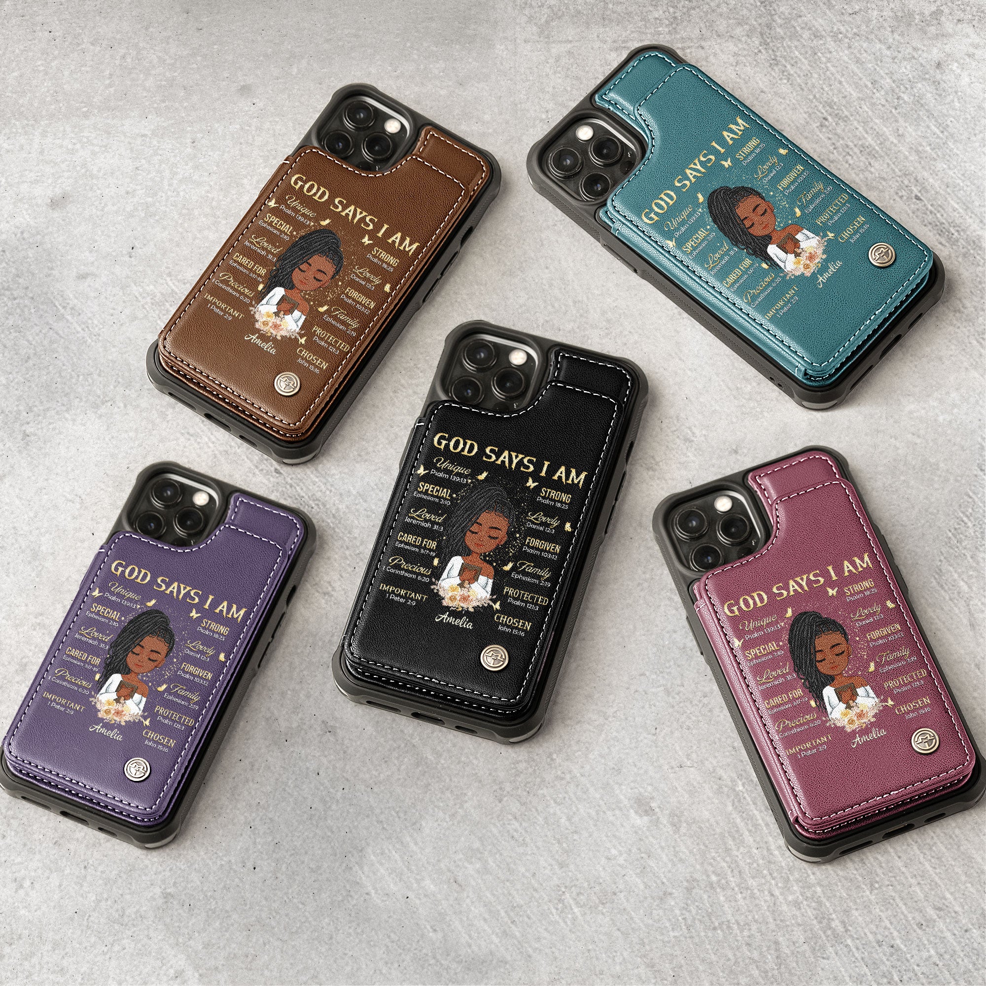 God Says I Am - Personalized Leather Flip Wallet Phone Case - Image 2