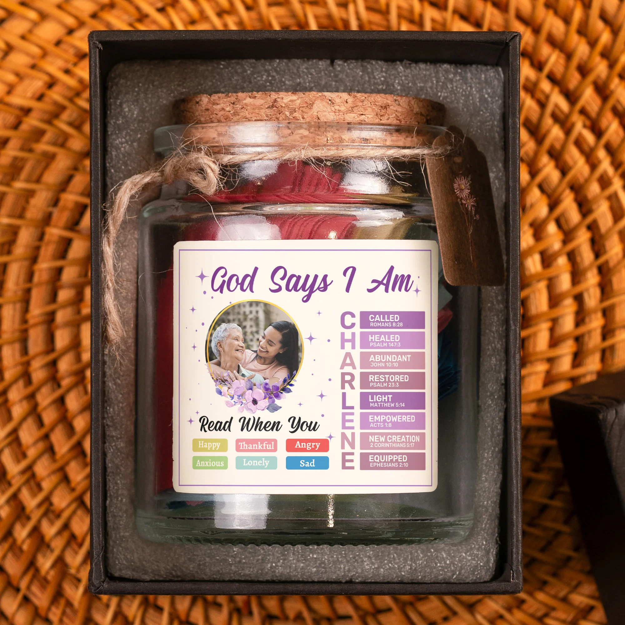 God Says I Am - Read This When You Feel - Personalized Photo Bible Verse Jar - Image 6