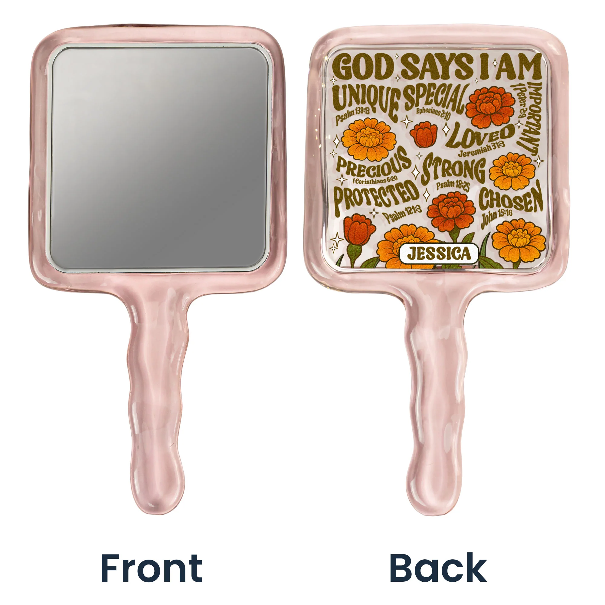 God Says I Am Retro Birth Flower Style - Personalized Handheld Mirror - Image 2