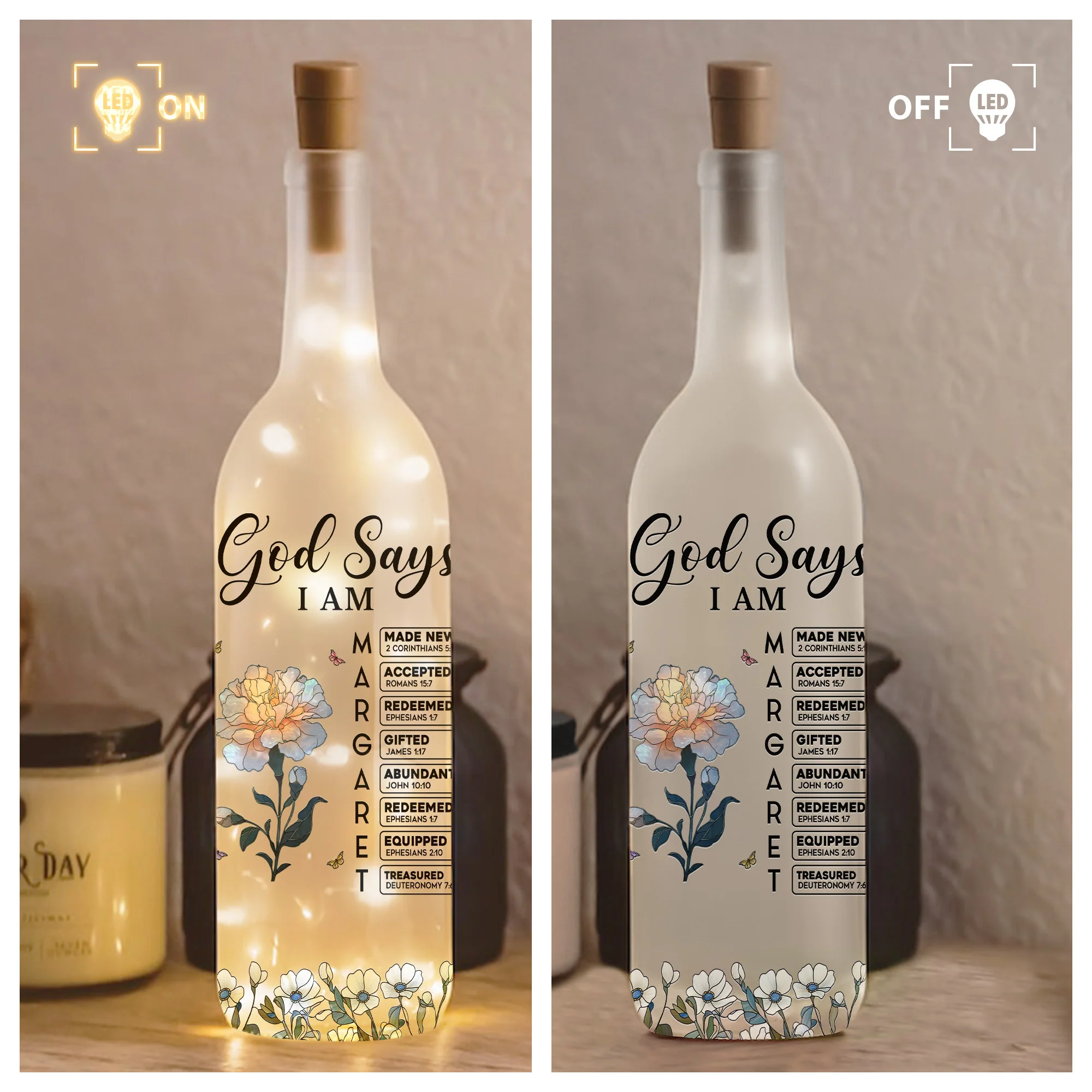 God Says I Am With Name Letter In Bible - Personalized Bottle Lamp - Image 3