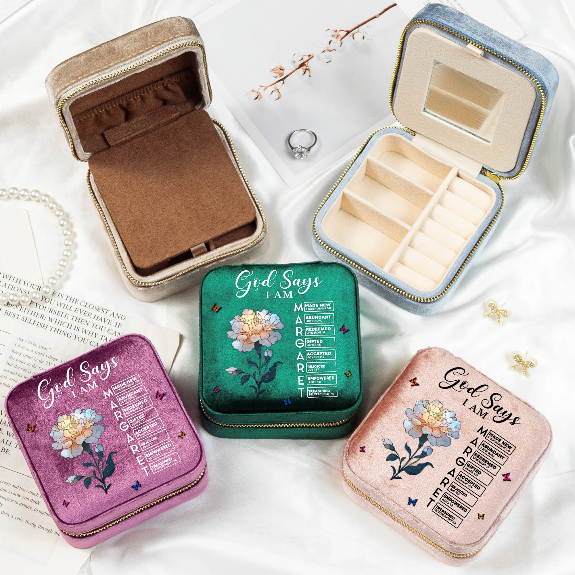 God Says I Am With Name Letter In Bible - Personalized Jewelry Box - Image 2