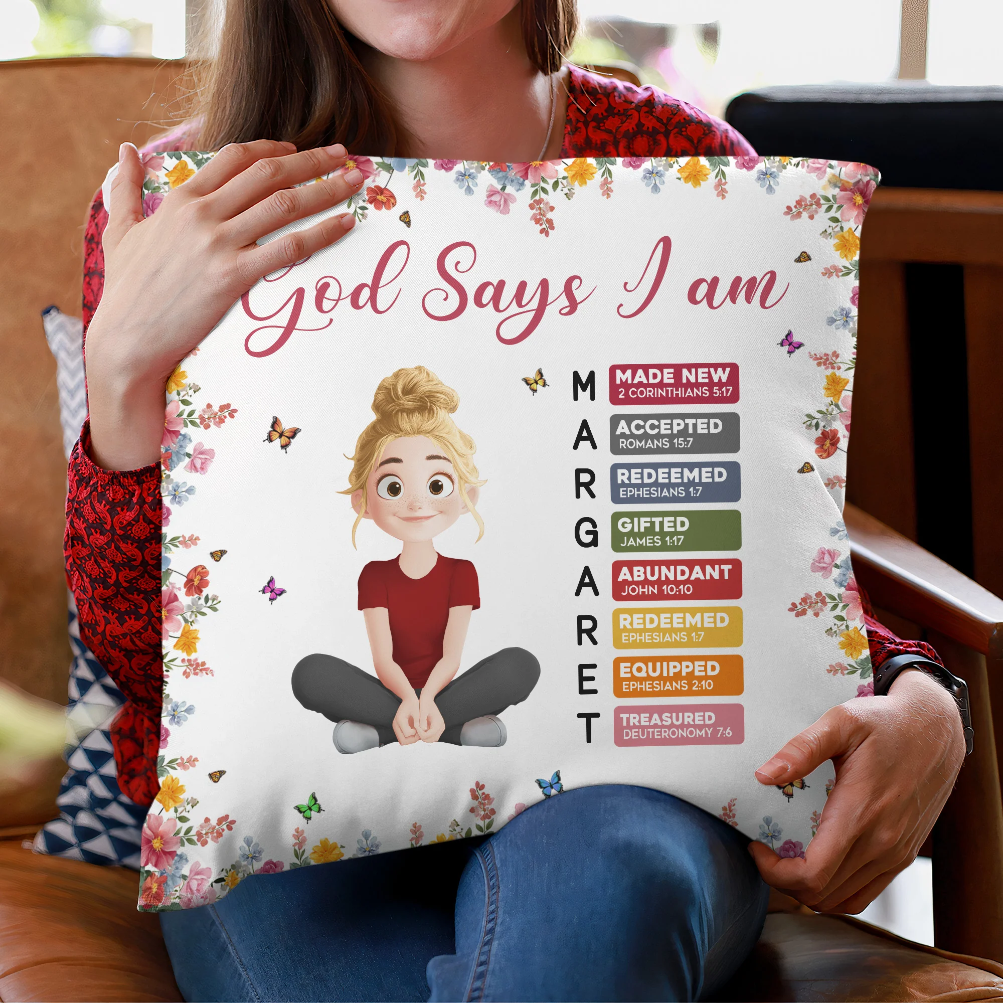 God Says I Am With Name Letter In Bible - Personalized Pillow (Insert Included) - Image 3
