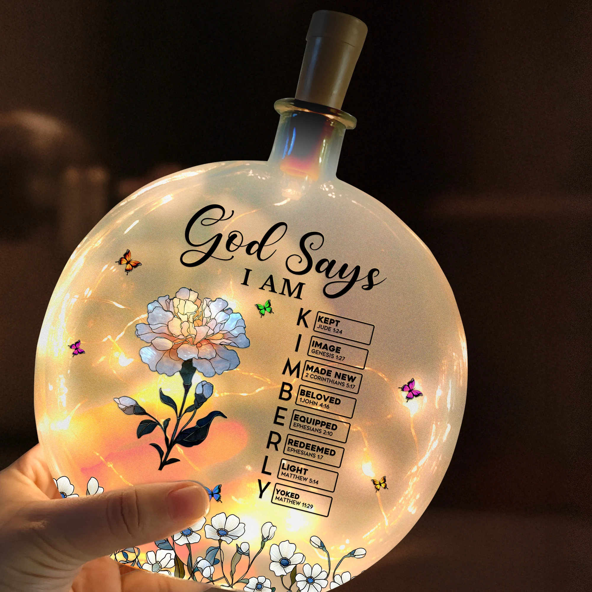 God Says I Am With Name Letter In Bible - Personalized Round Flat Bottle Light - Image 5