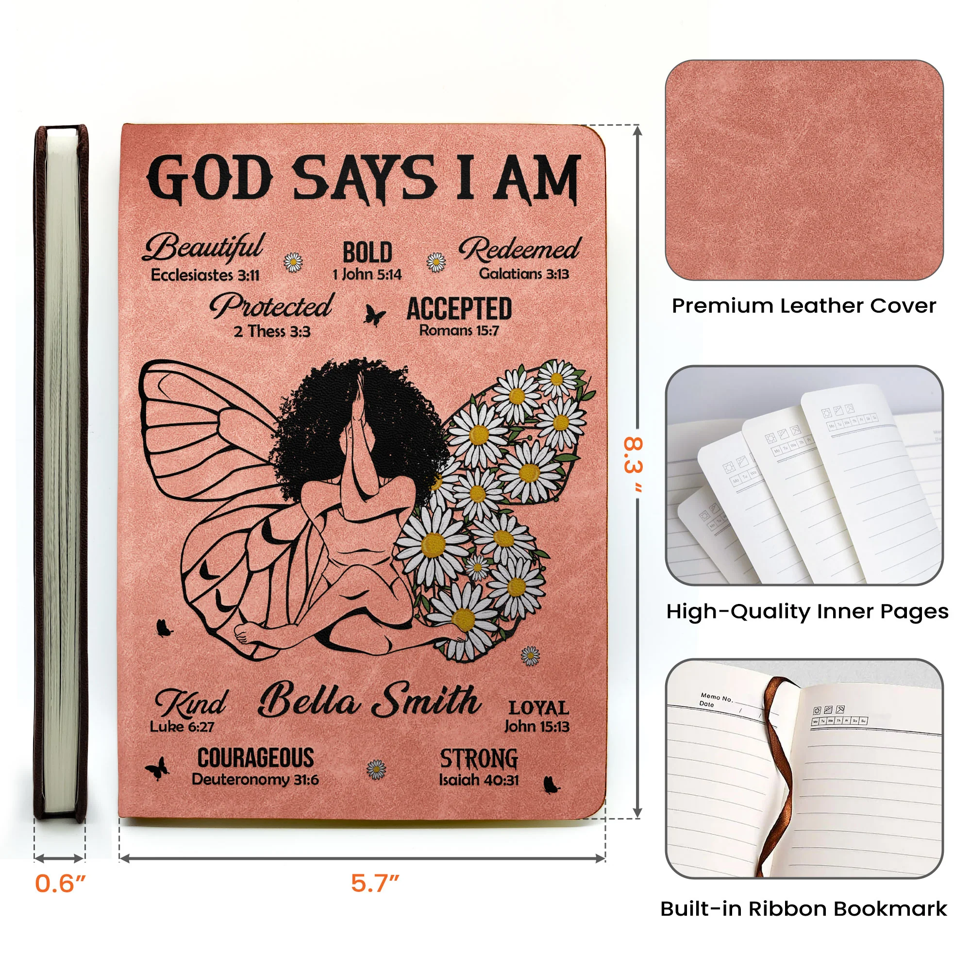 God Says That I Am - Personalized Leather Journal - Image 6