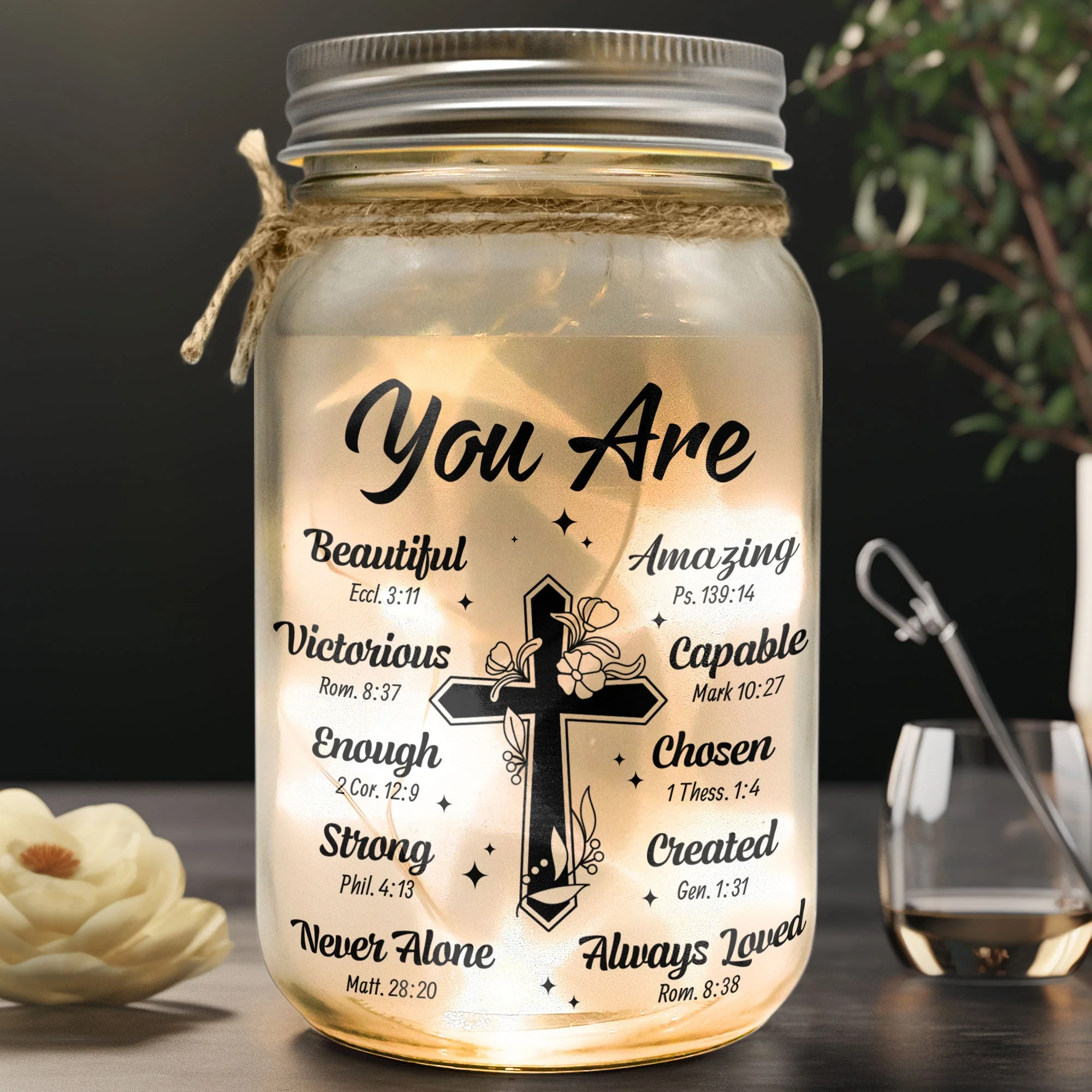 God Says You Are Birth Month Flowers - Personalized Mason Jar Light - Image 2