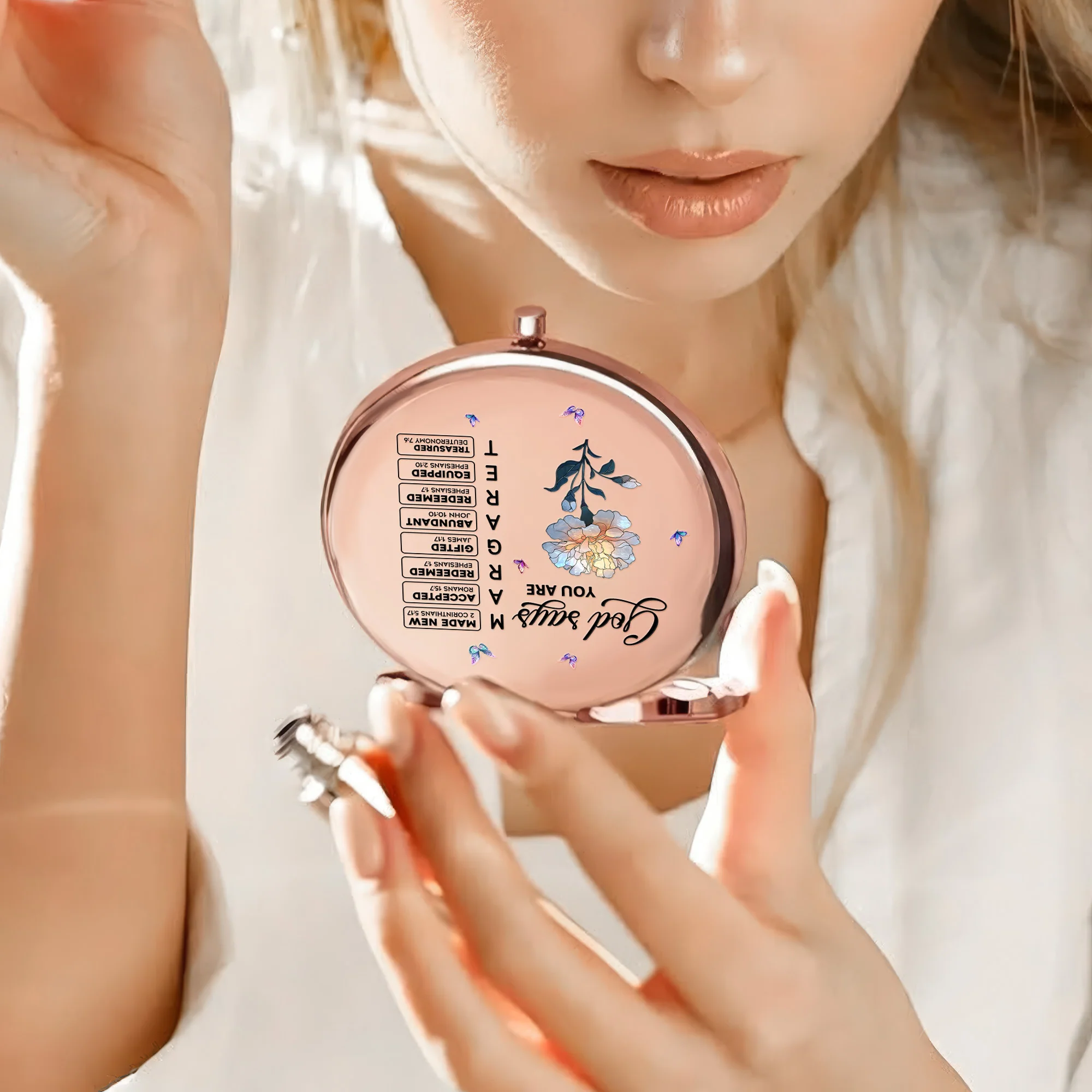 God Says You Are - Christian Gifts For Her, Custom Name With Bible Verses - Personalized Compact Mirror - Image 4