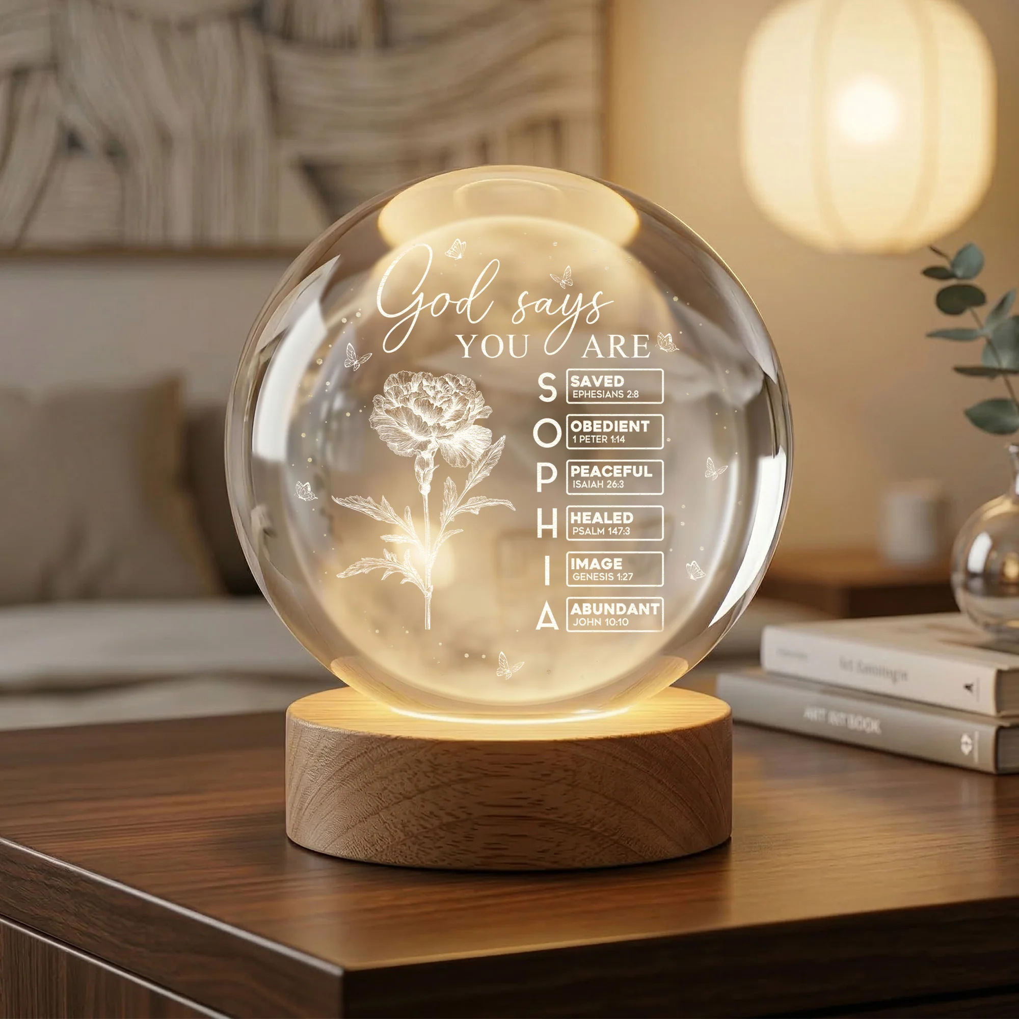 God Says You Are - Custom Birth Flower & Name In Bible Verses - Personalized Night Light - Image 2