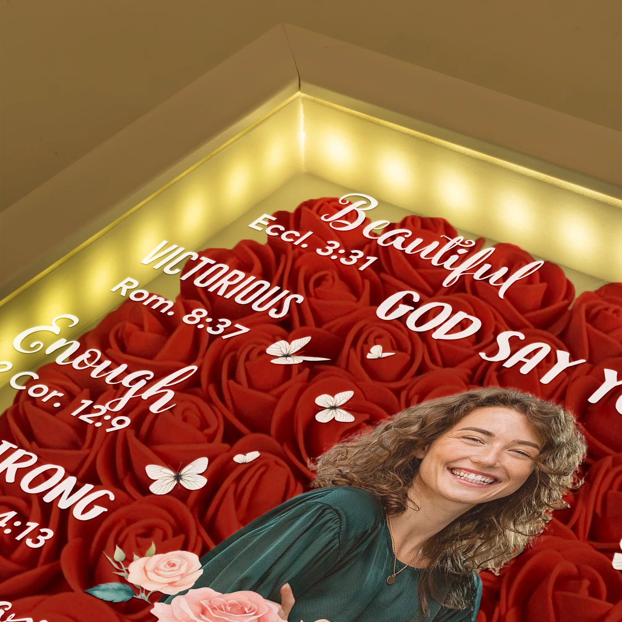 God Says You Are - Gifts For Daughter, Christian Women - Personalized Photo Flower Shadow Box With LED Light - Image 2
