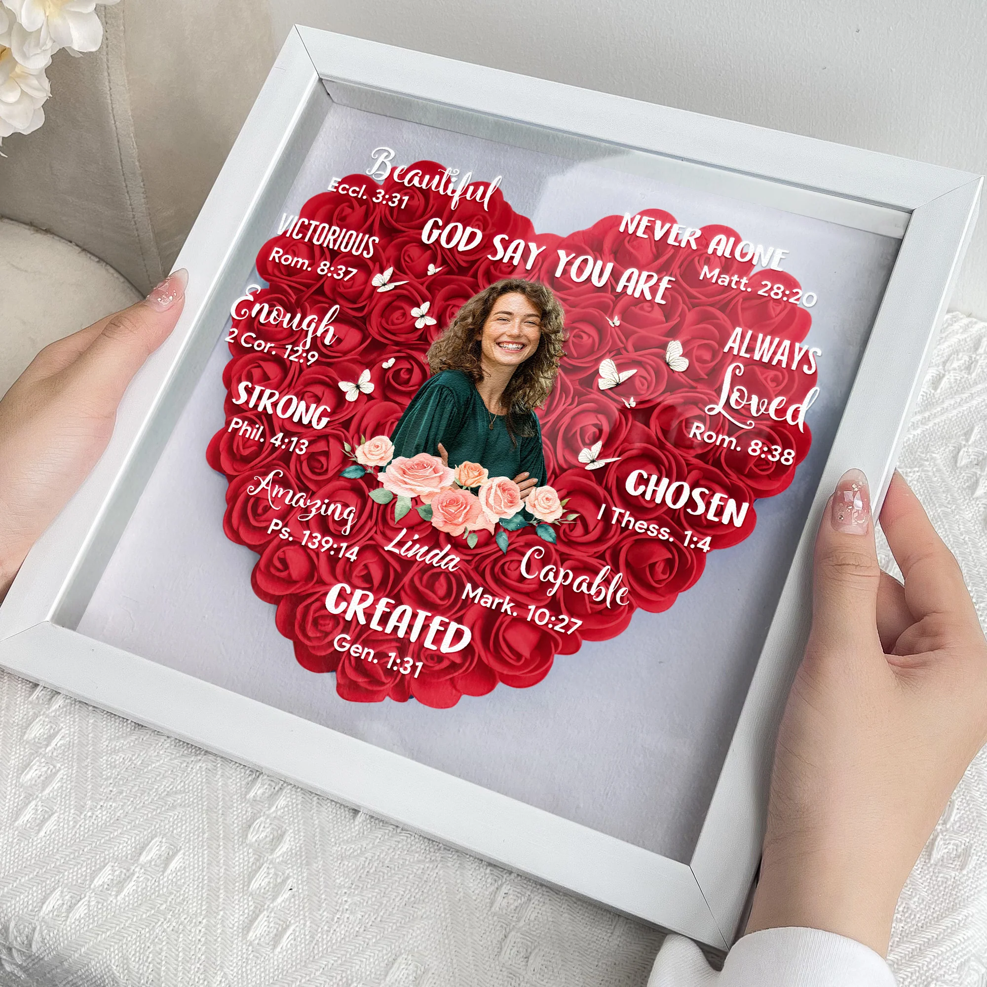 God Says You Are - Gifts For Daughter, Christian Women - Personalized Photo Flower Shadow Box With LED Light - Image 5