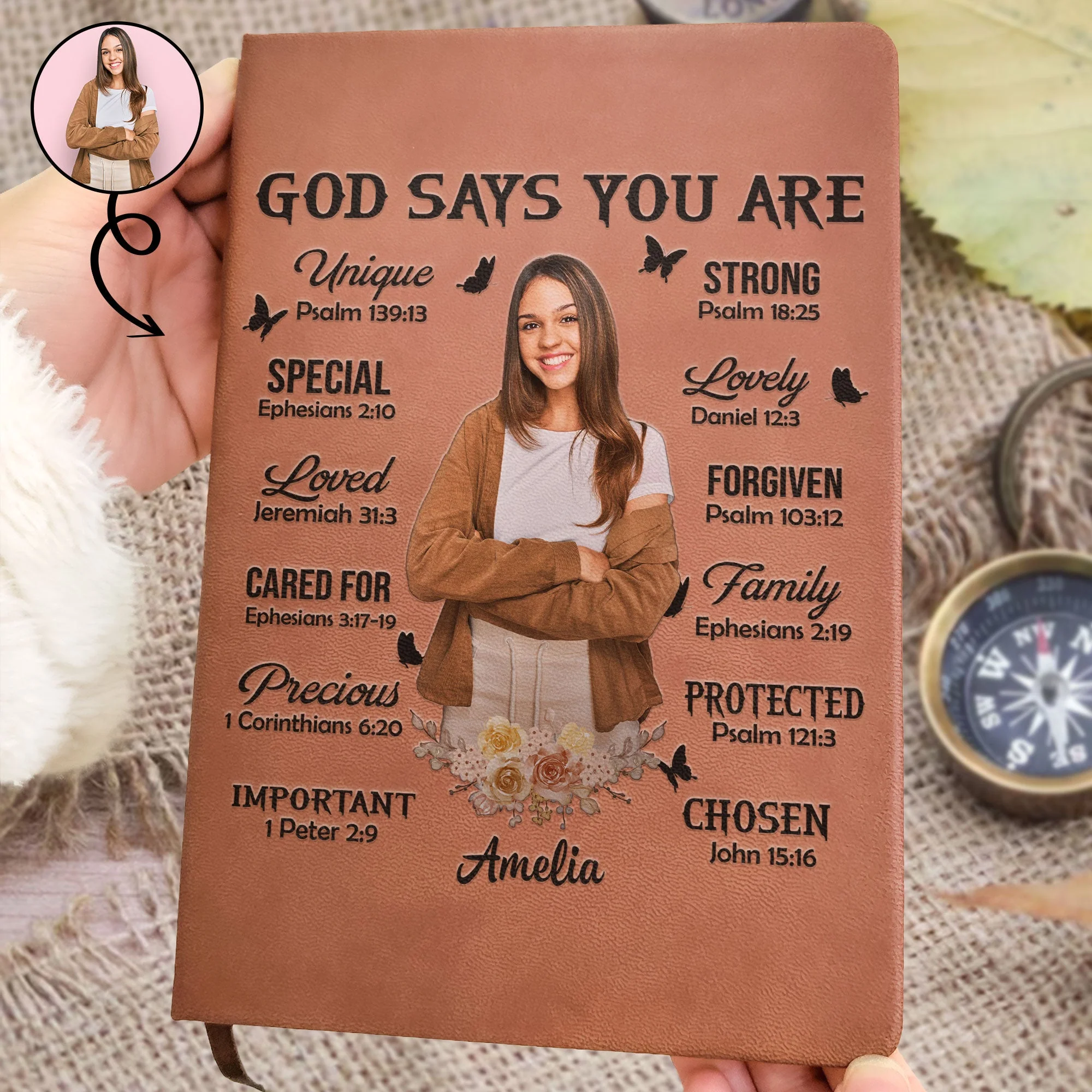 God Says You Are - Personalized Photo Leather Journal - Image 2