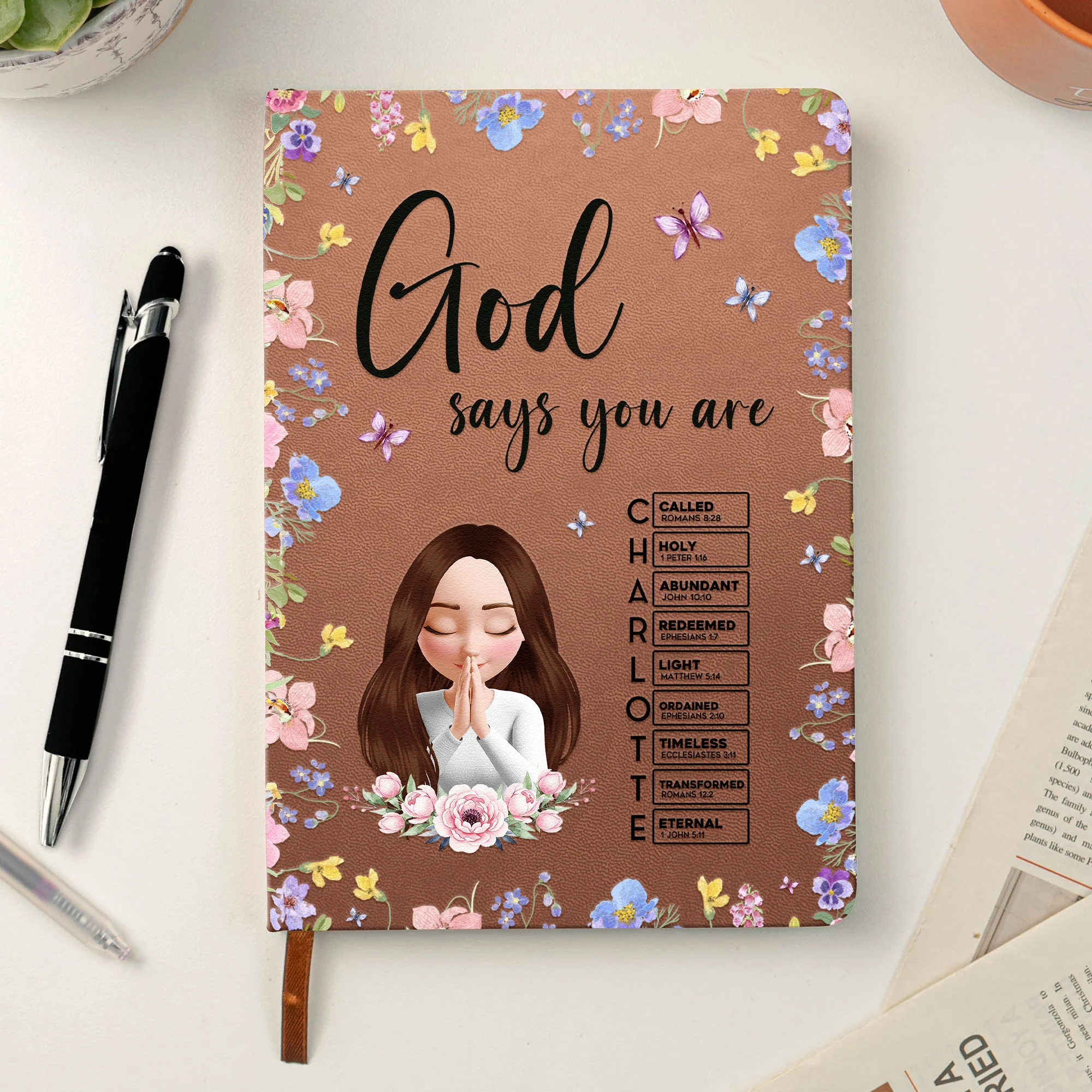 God Says You Are With Name Letter In Scripture Christian Gift - Personalized Leather Journal - Image 3