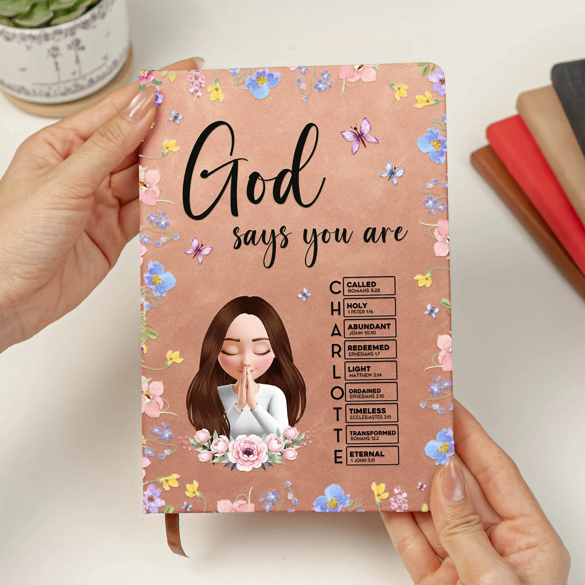 God Says You Are With Name Letter In Scripture Christian Gift - Personalized Leather Journal - Image 4