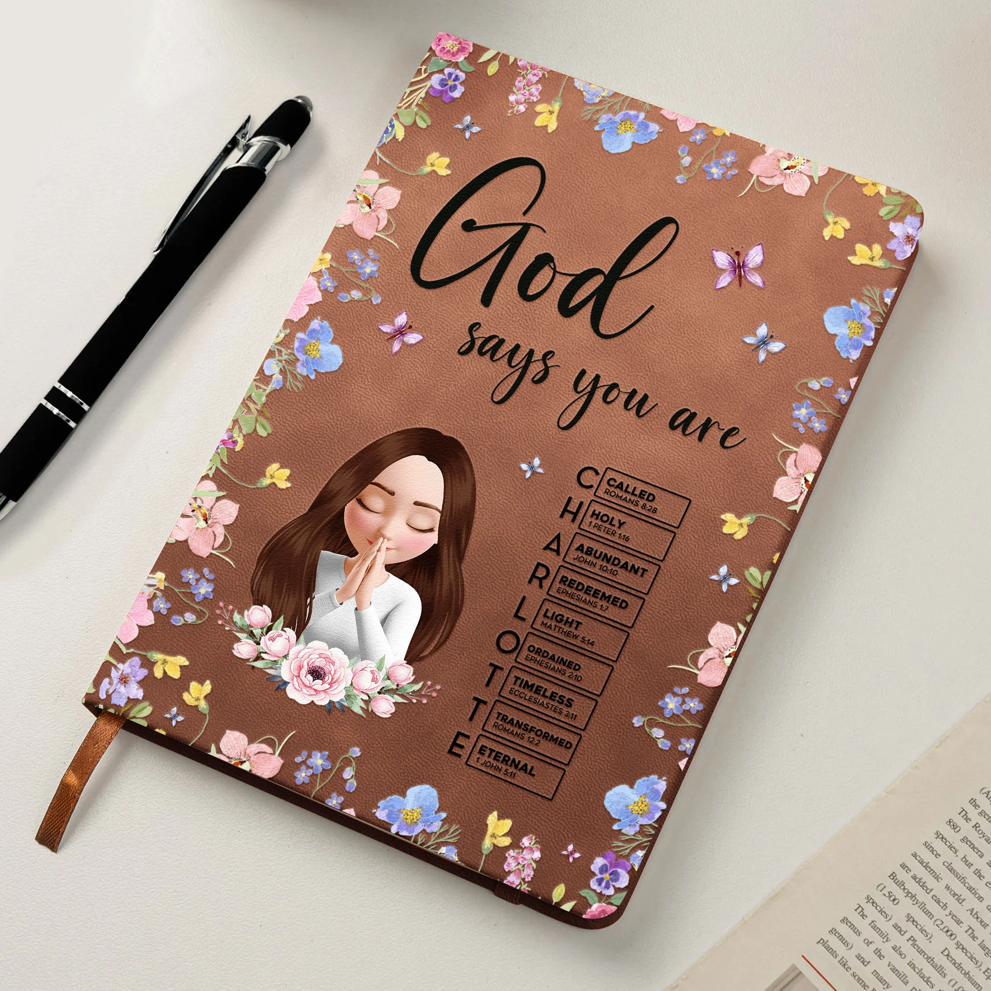 God Says You Are With Name Letter In Scripture Christian Gift - Personalized Leather Journal - Image 6