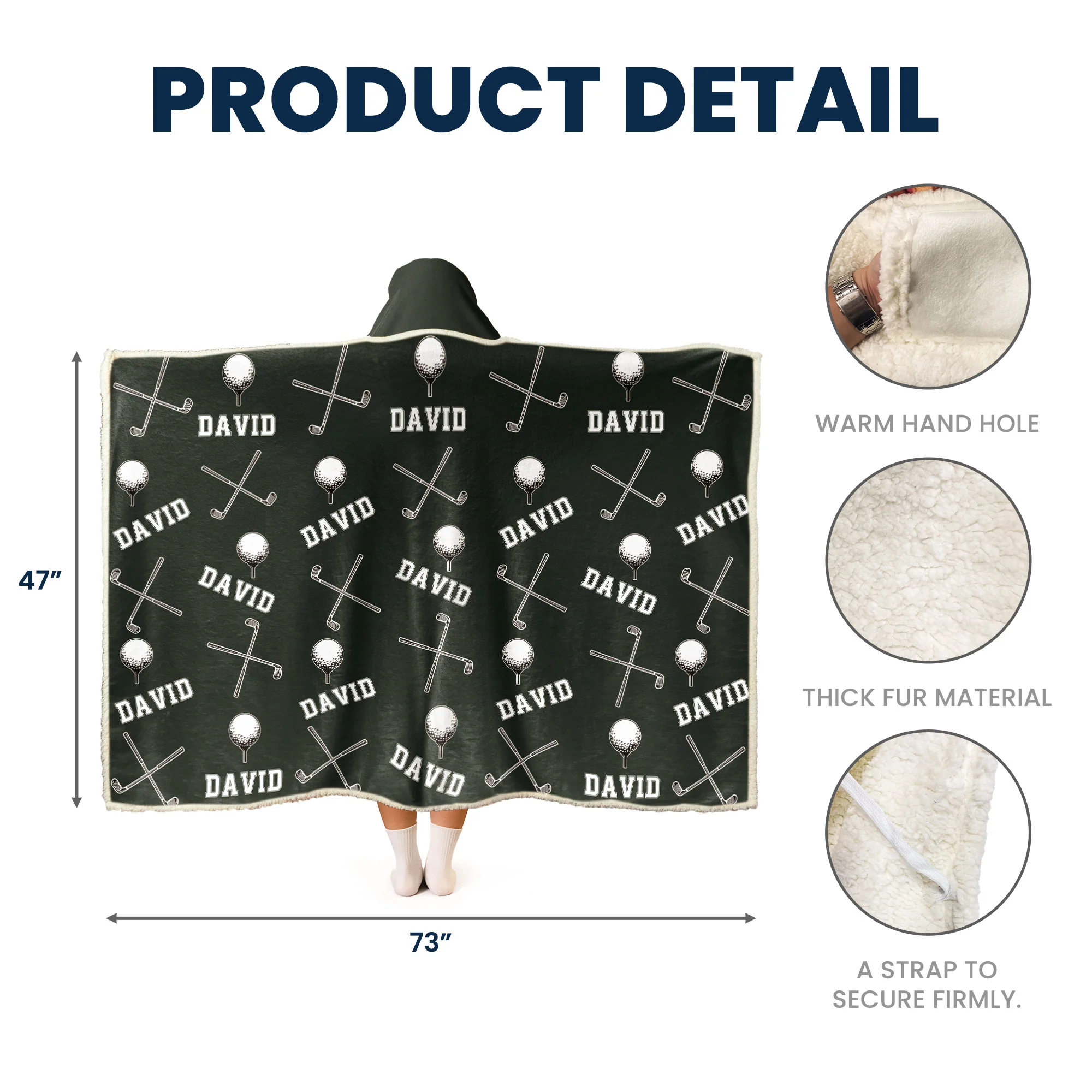 Golf Custom Name - Personalized Wearable Blanket Hoodie - Image 5
