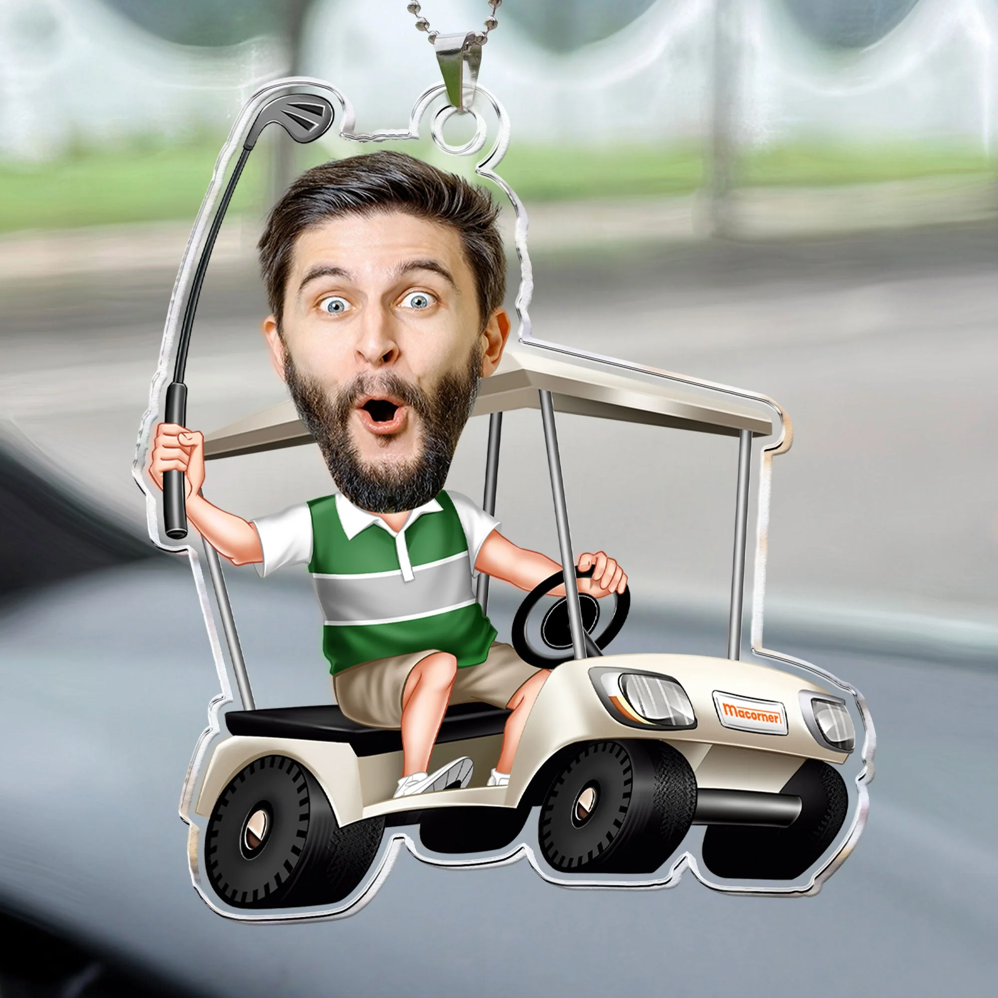 Golfing Custom Face For Golfer, Dad, Grandpa - Personalized Photo Rear View Mirror Accessory - Image 5