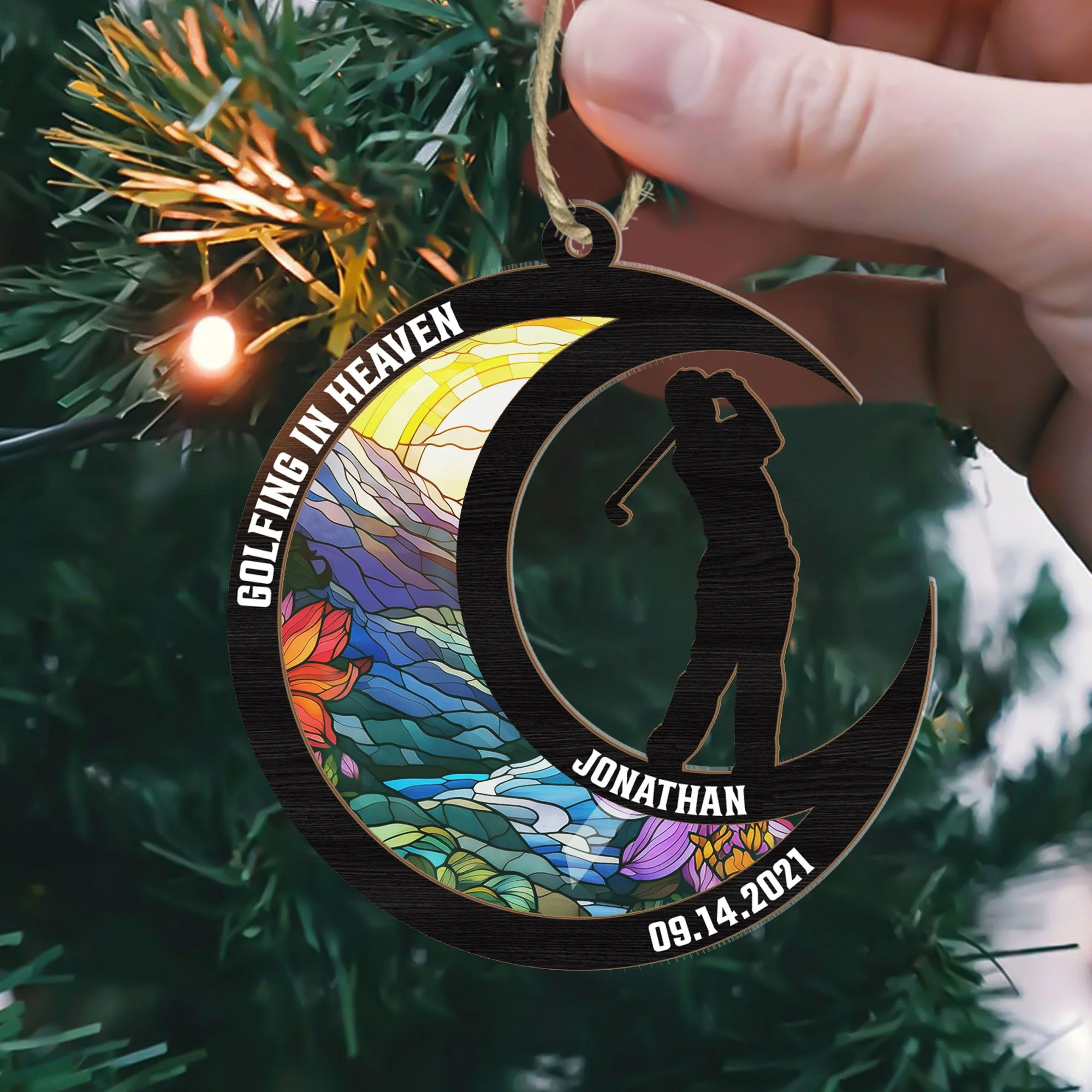 Golfing In Heaven - Personalized Suncatcher Ornament - Image 3
