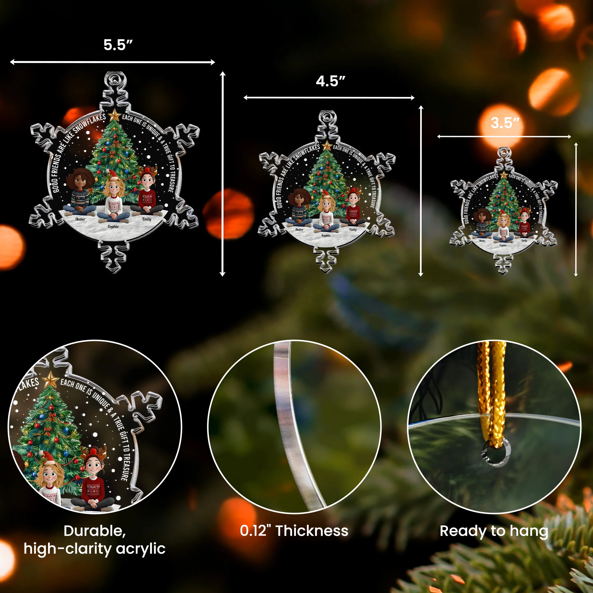 Good Friends Are Like Snowflakes - Personalized Acrylic Ornament - Image 5