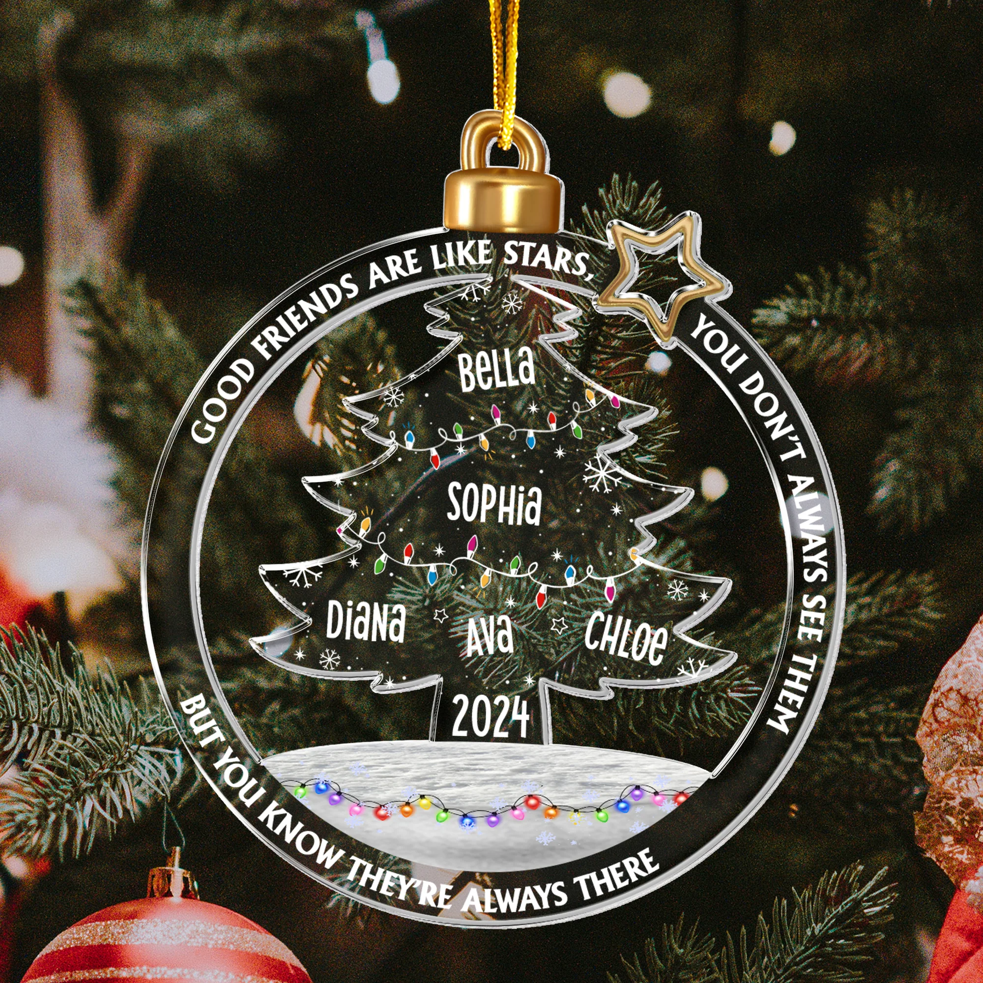 Good Friends Are Like Stars Christmas Tree Led Lights - Personalized Acrylic Ornament - Image 4