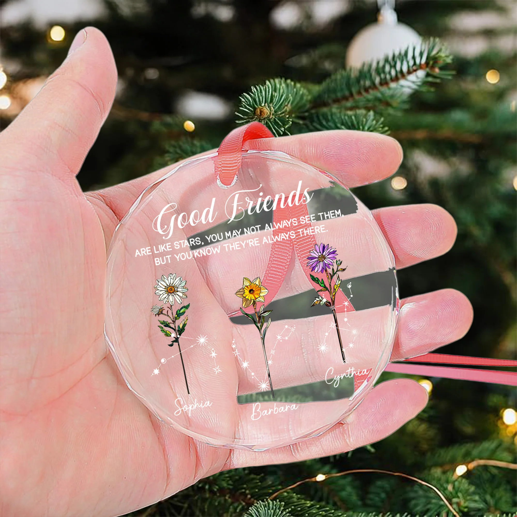 Good Friends Are Like Stars Custom Birth Month & Zodiac Star Sign - Personalized Glass Ornament - Image 3