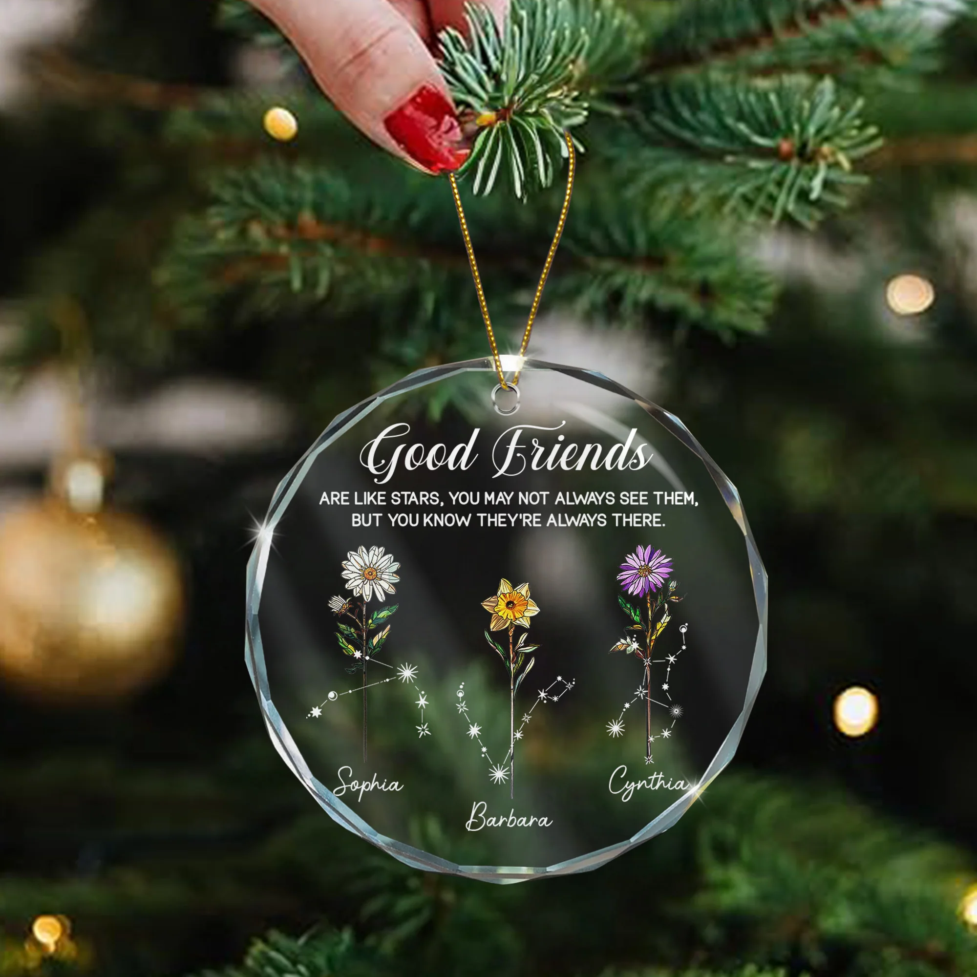Good Friends Are Like Stars Custom Birth Month & Zodiac Star Sign - Personalized Glass Ornament - Image 4