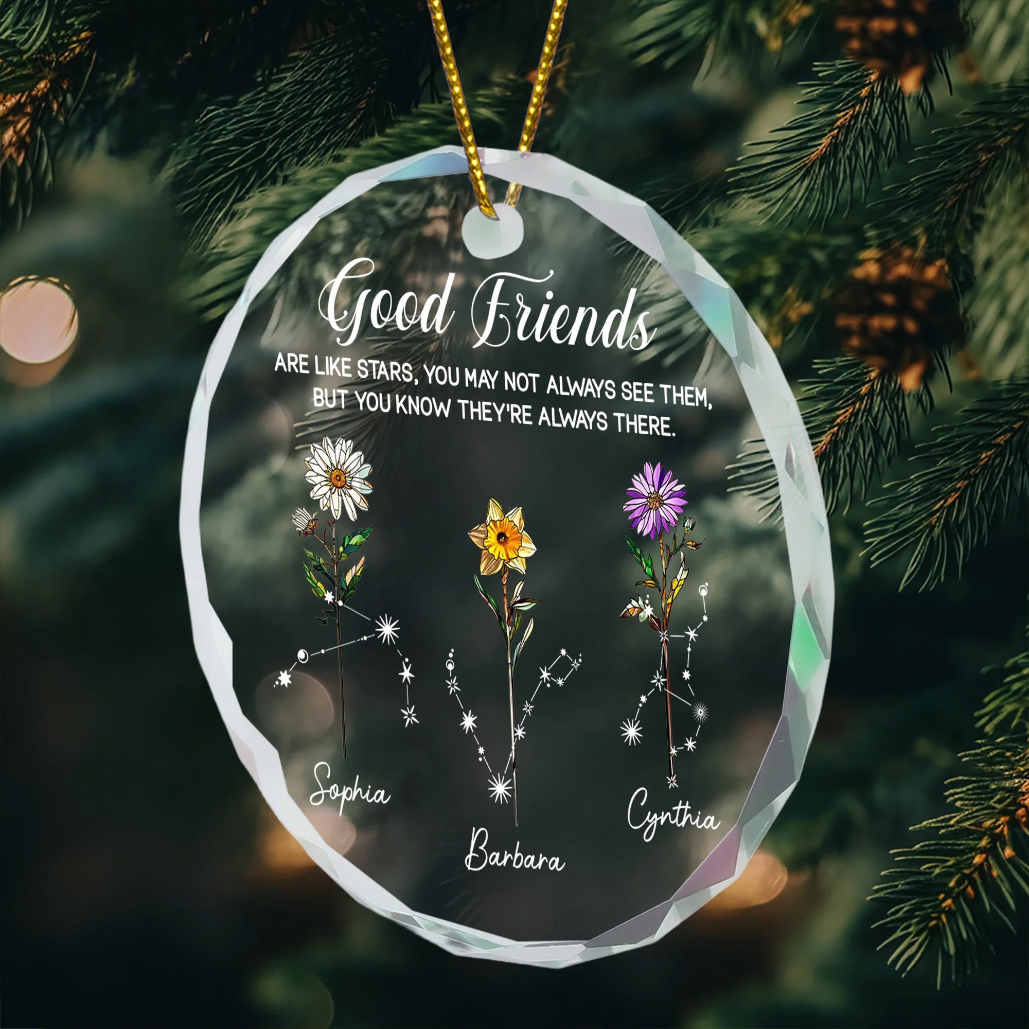 Good Friends Are Like Stars Custom Birth Month & Zodiac Star Sign - Personalized Glass Ornament - Image 5