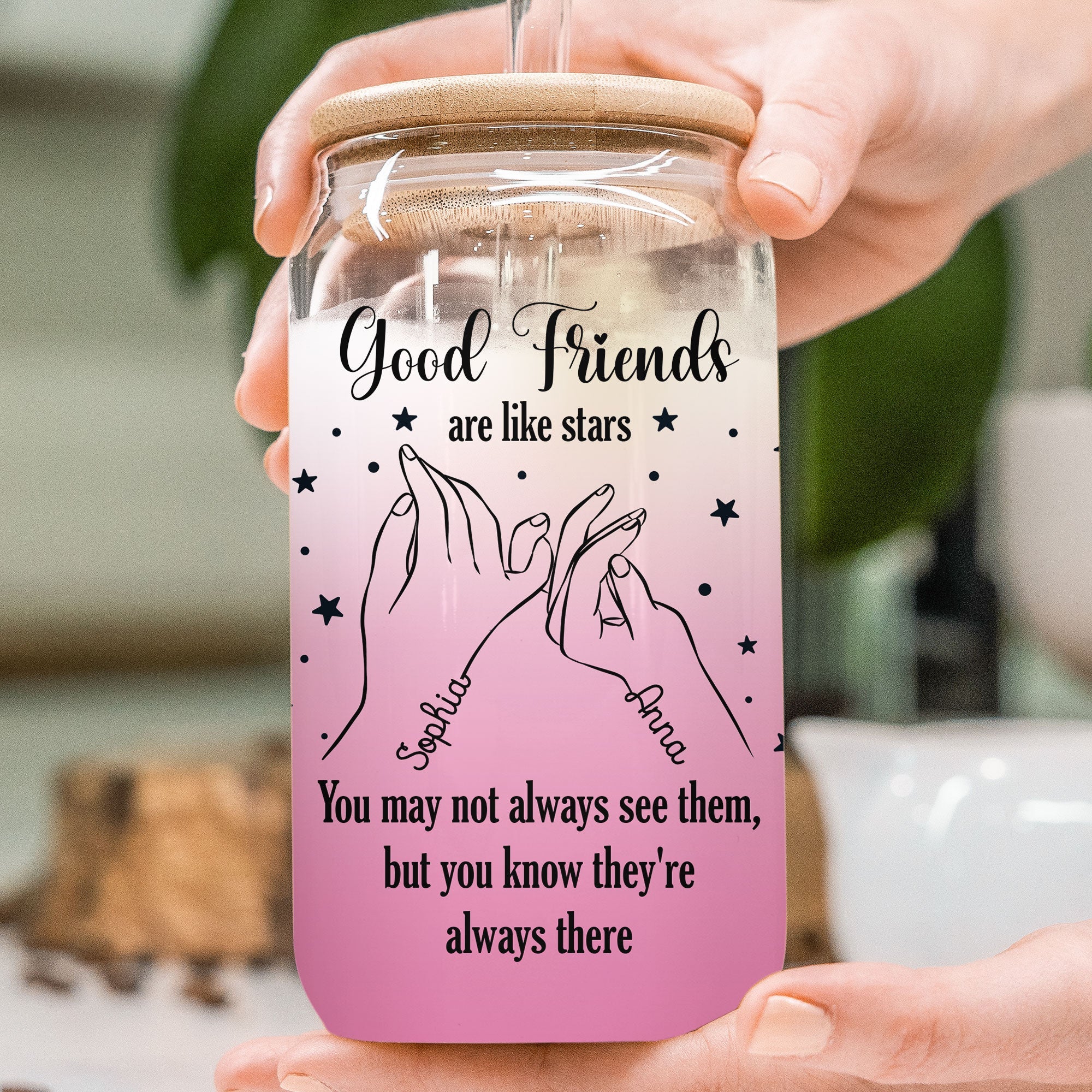 Good Friends Are Like Stars - Personalized Clear Glass Cup - Image 2