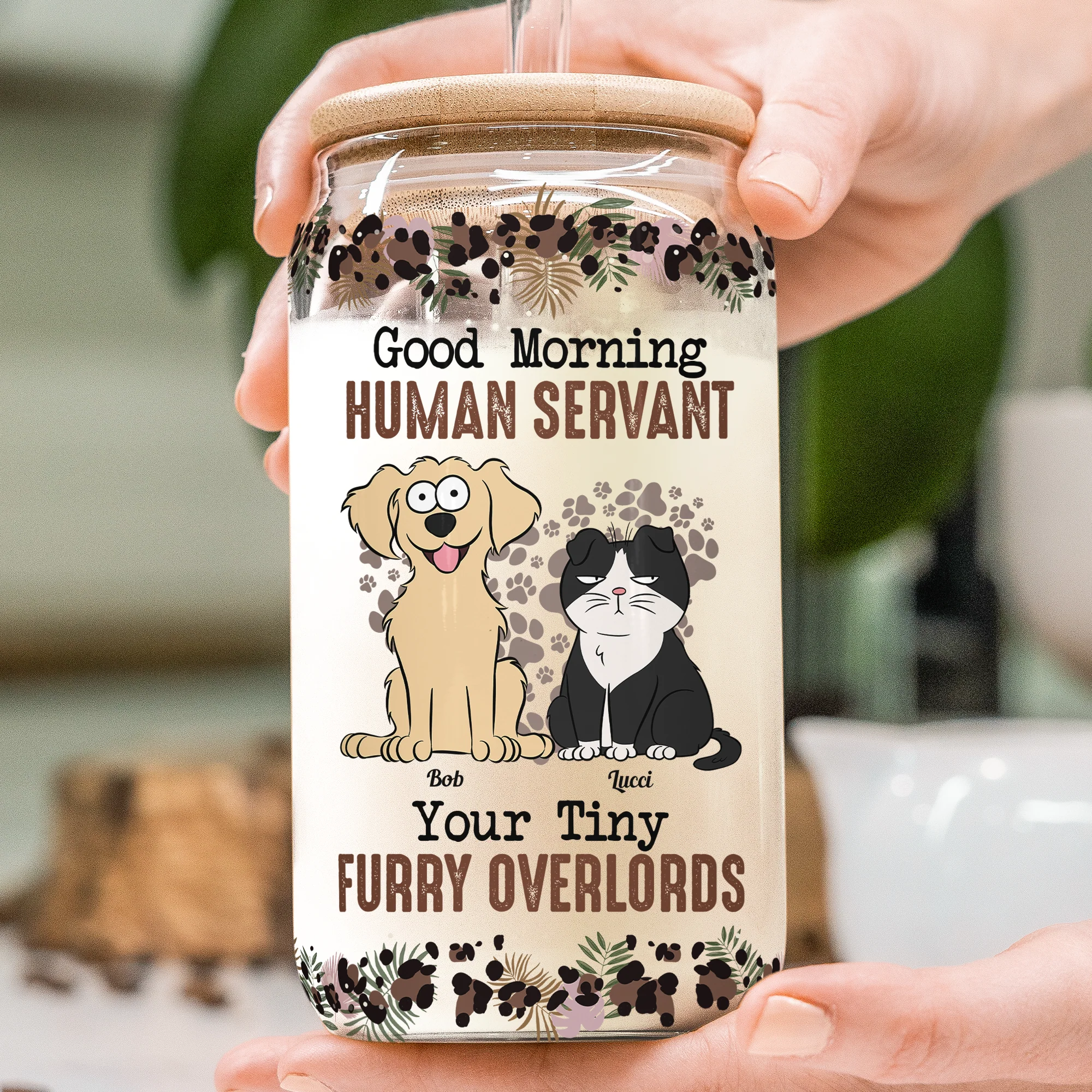 Good Morning Human Servant - Personalized Clear Glass Cup - Image 3