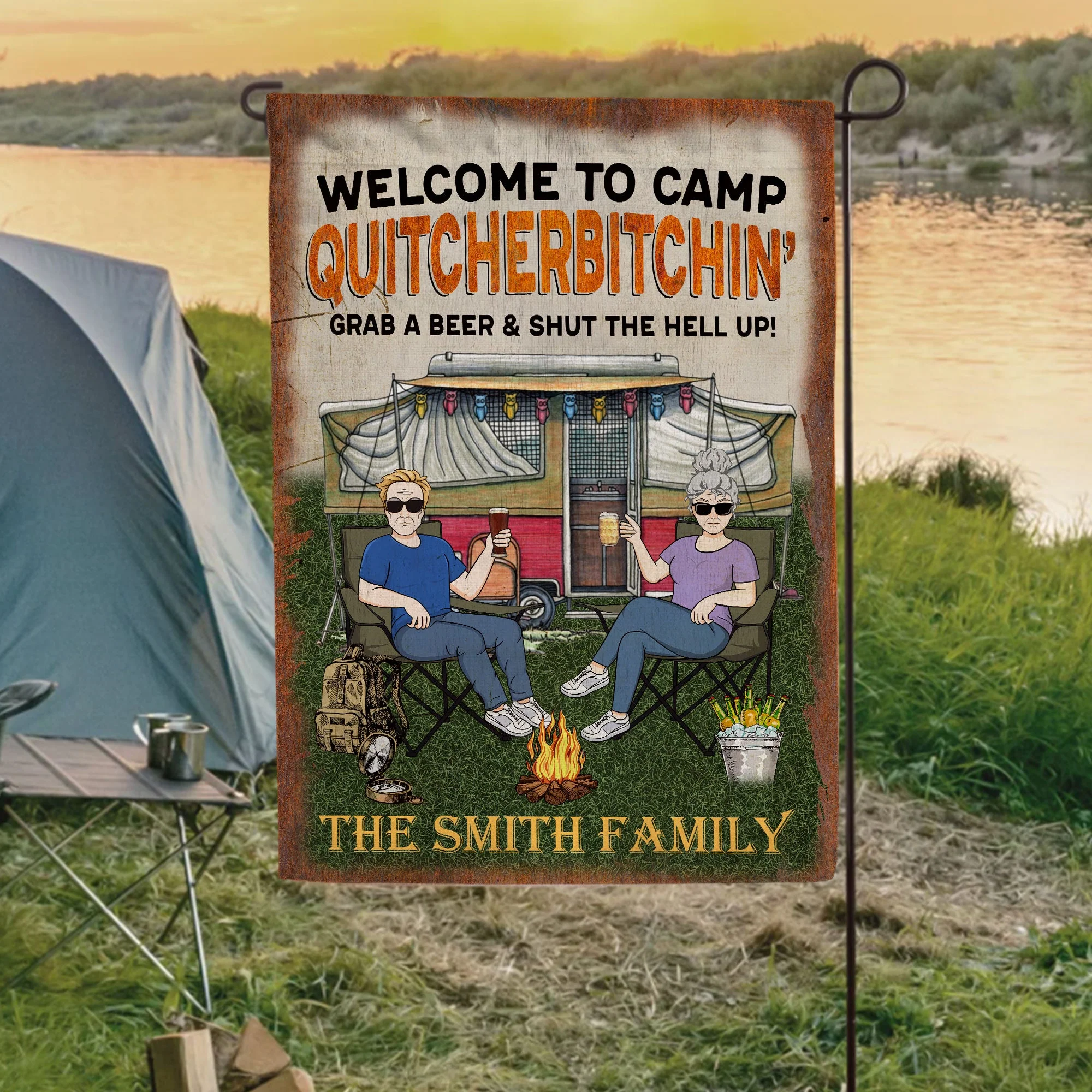 Grab A Beer And Shut The Hell Up - Personalized Flag - Birthday, Funny Gift For Family, Camping Lovers - Image 3