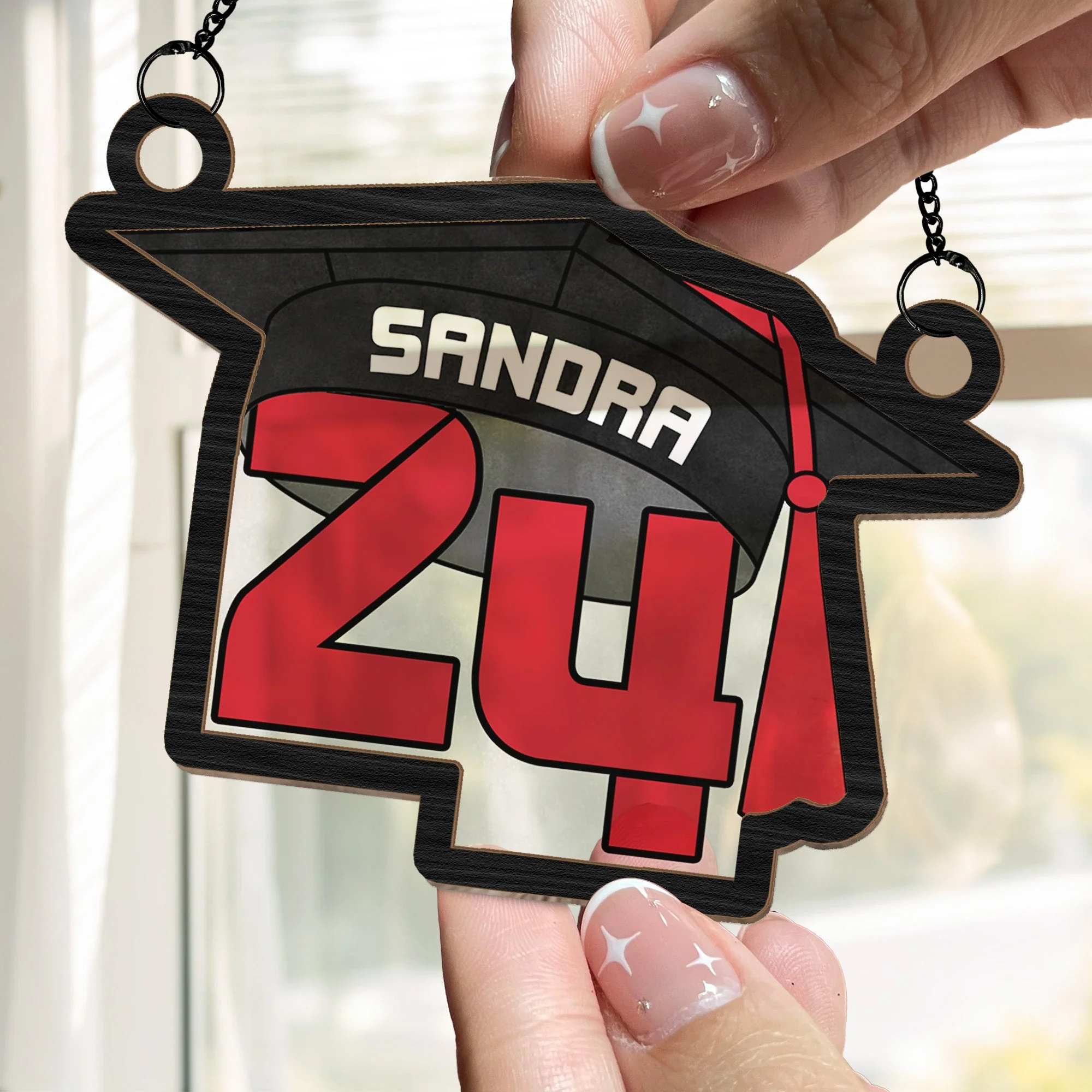 Graduate Cap - Gift For Graduation - Personalized Window Hanging Suncatcher Ornament - Image 4