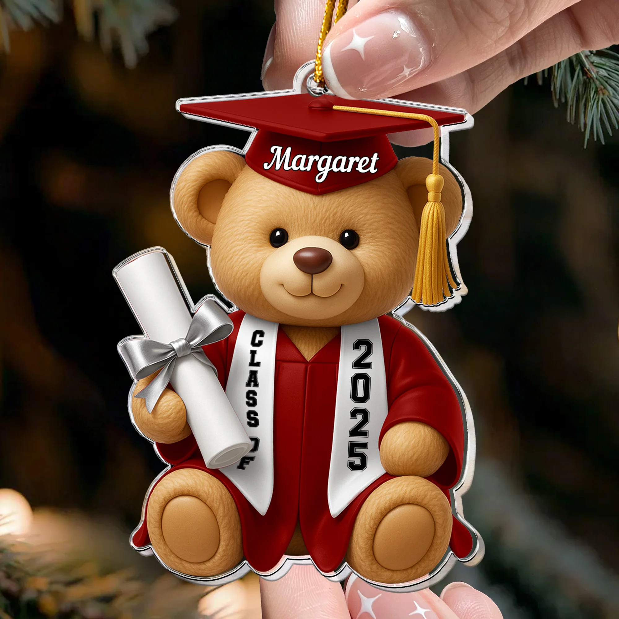 Graduation Bear Flat Design - Gift For Daughter, Son - Personalized Acrylic Ornament - Image 2