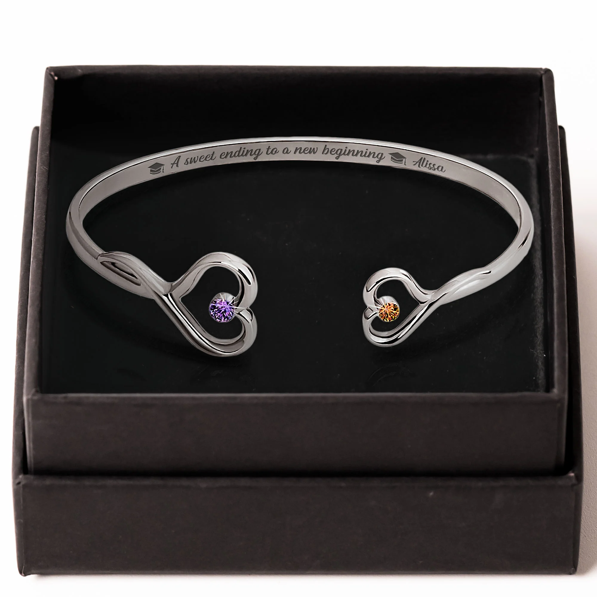 Graduation Bracelet A Sweet Ending To A New Beginning - Personalized Heart Bracelet - Image 2