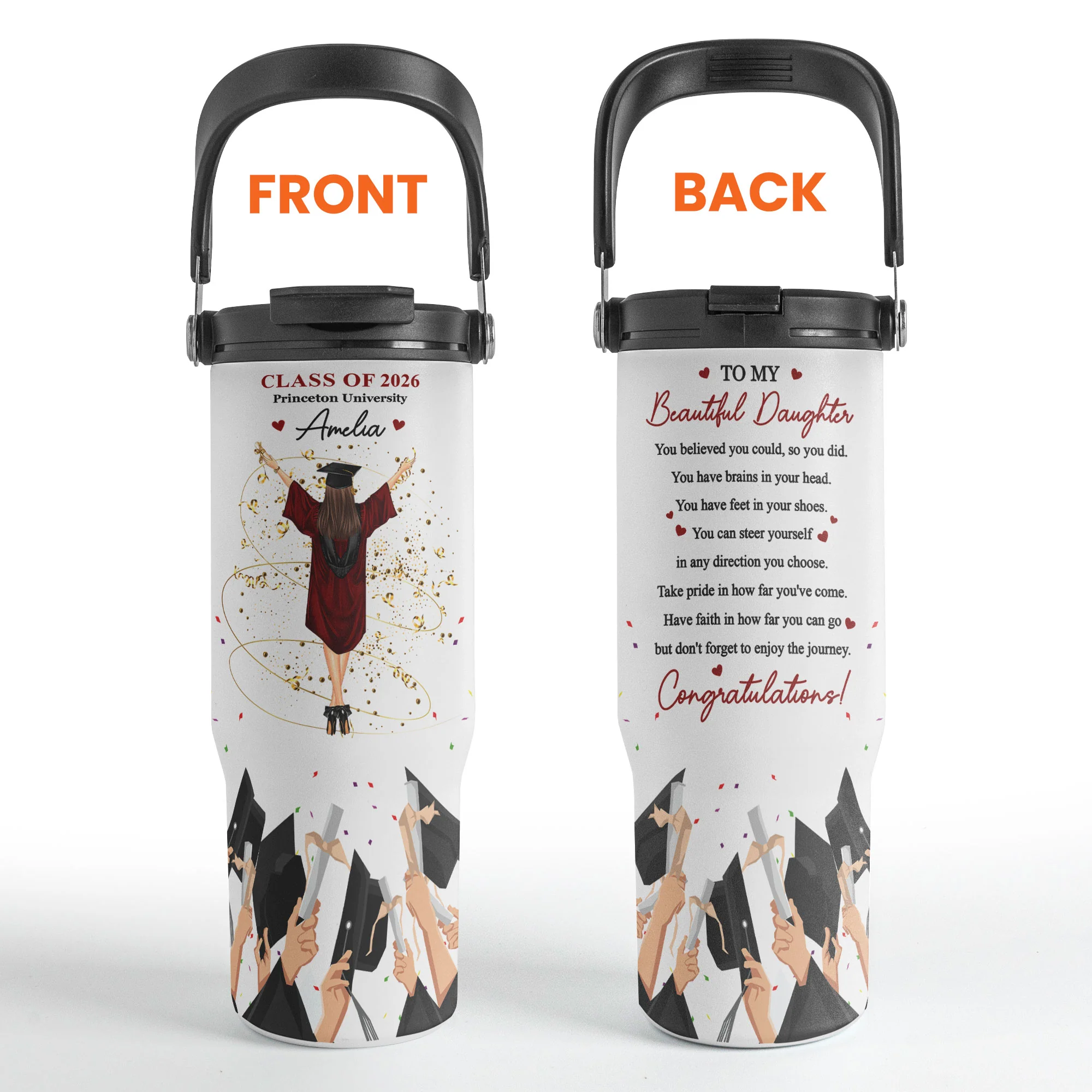 Graduation Congratulation Enjoy The Journey - Personalized 30oz Tumbler With Handle - Image 5