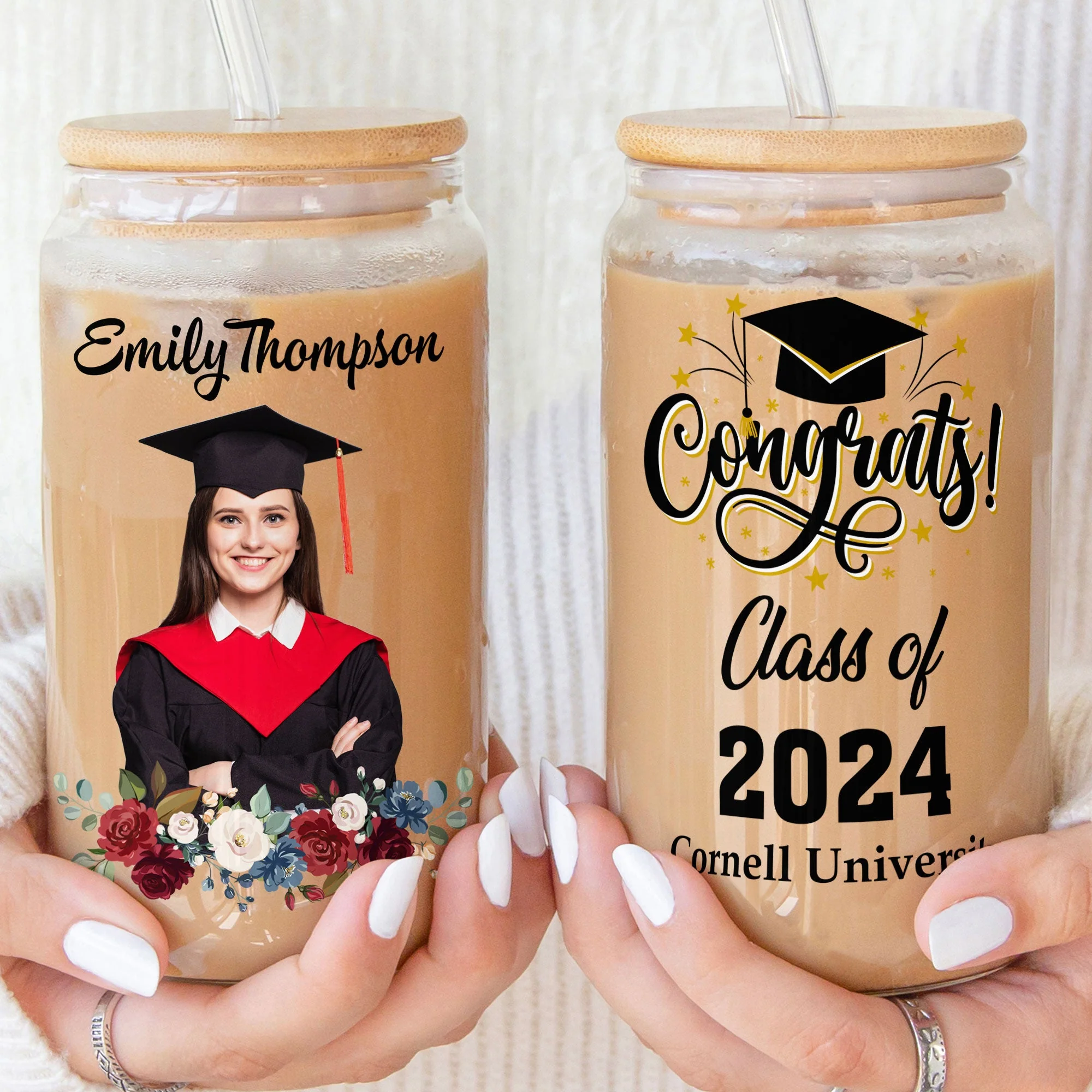 Graduation Congratulations Gift - Personalized Photo Clear Glass Cup - Image 4