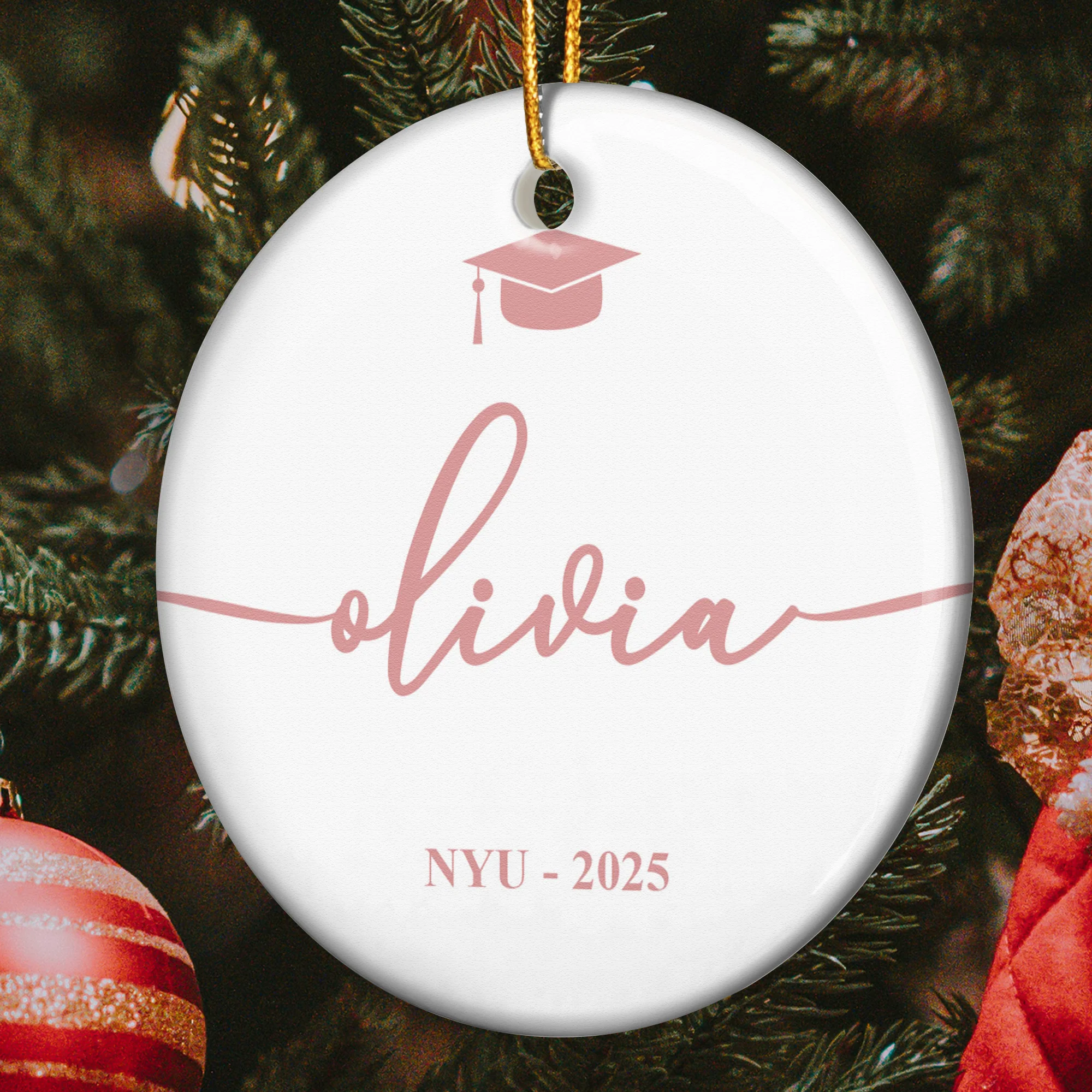 Graduation Gift Custom Name School Year - Personalized Ceramic Ornament - Image 2