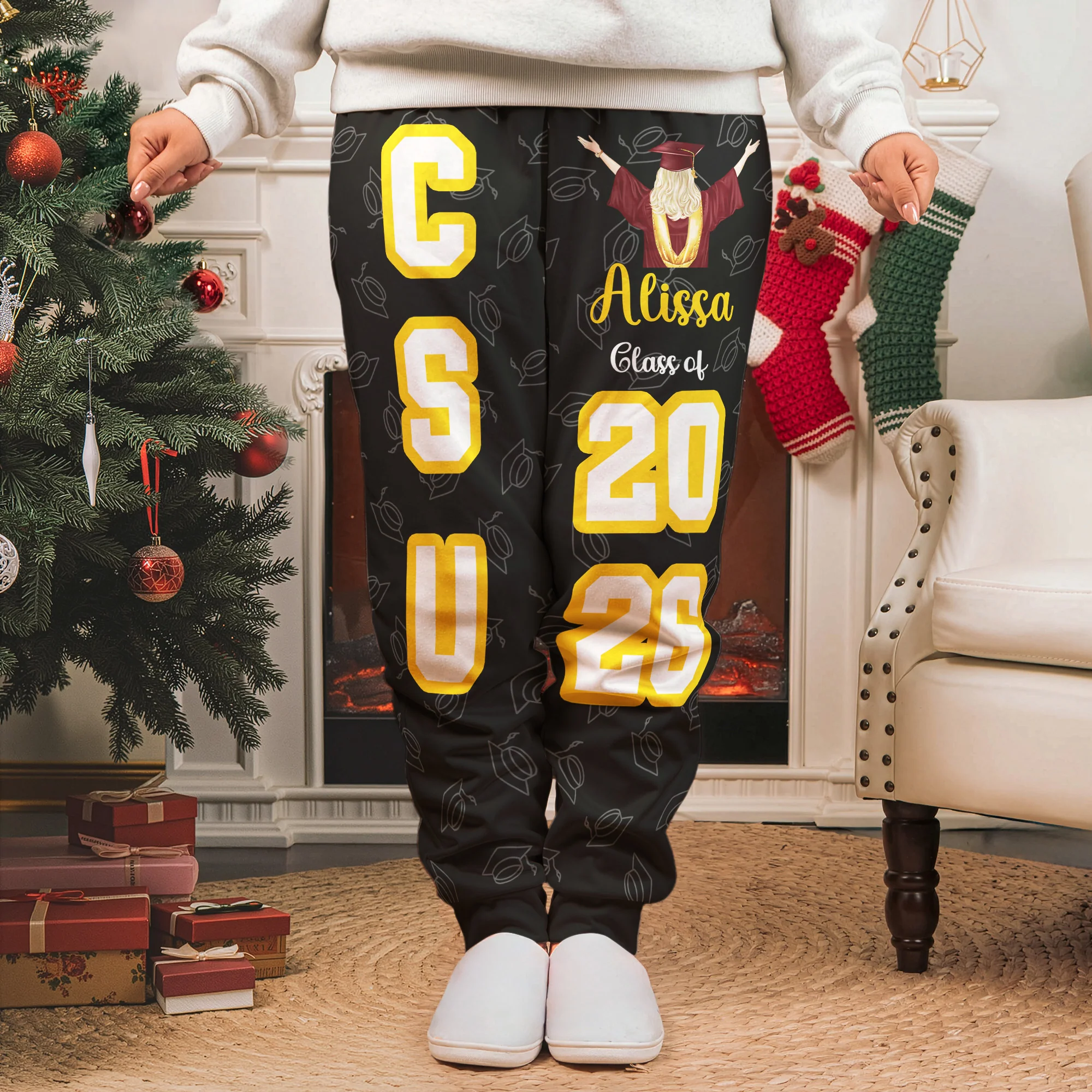 Graduation Gift - Custom School, College Name - Personalized Sweatpants, Lounge Pants With Pockets - Image 2