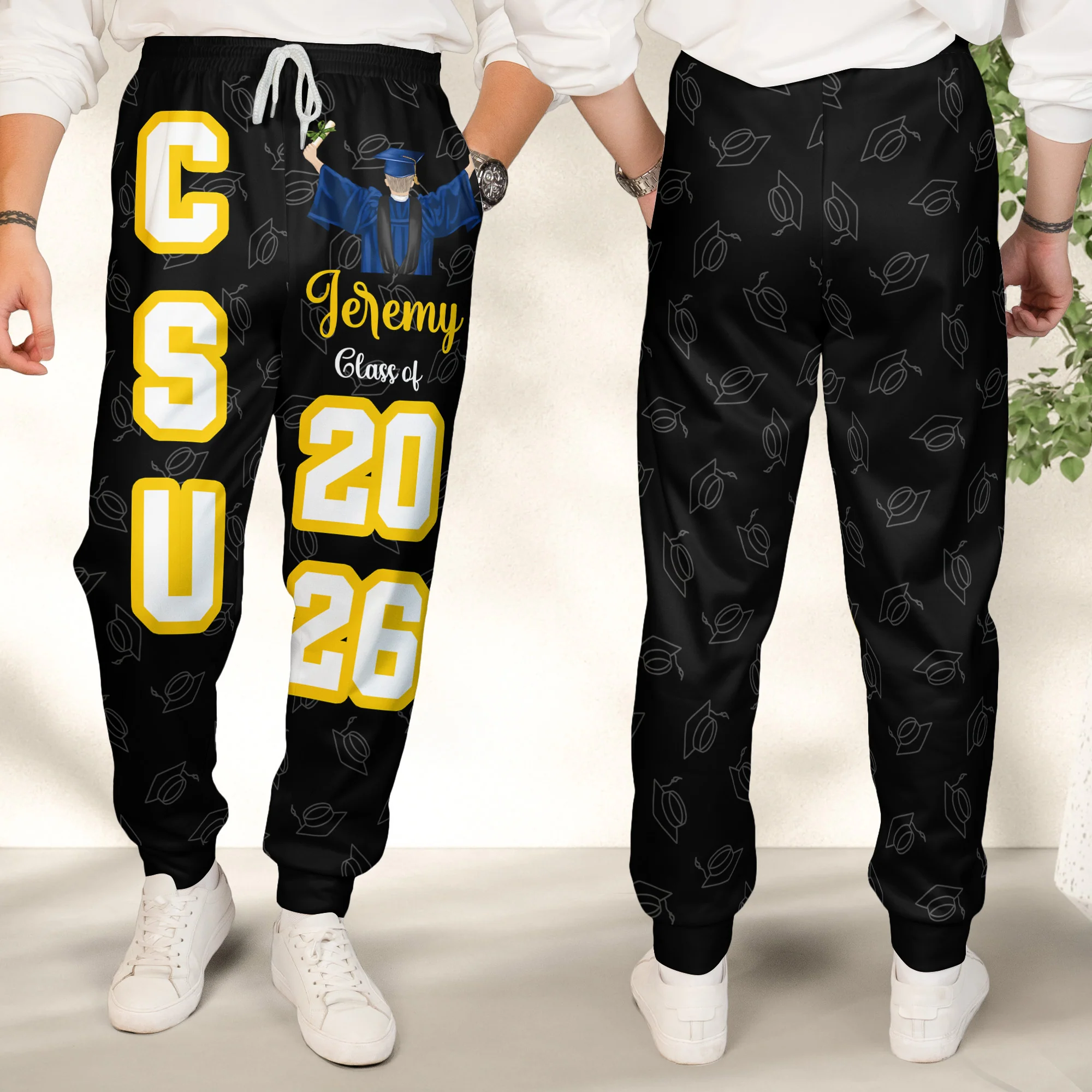 Graduation Gift - Custom School, College Name - Personalized Sweatpants, Lounge Pants With Pockets - Image 4