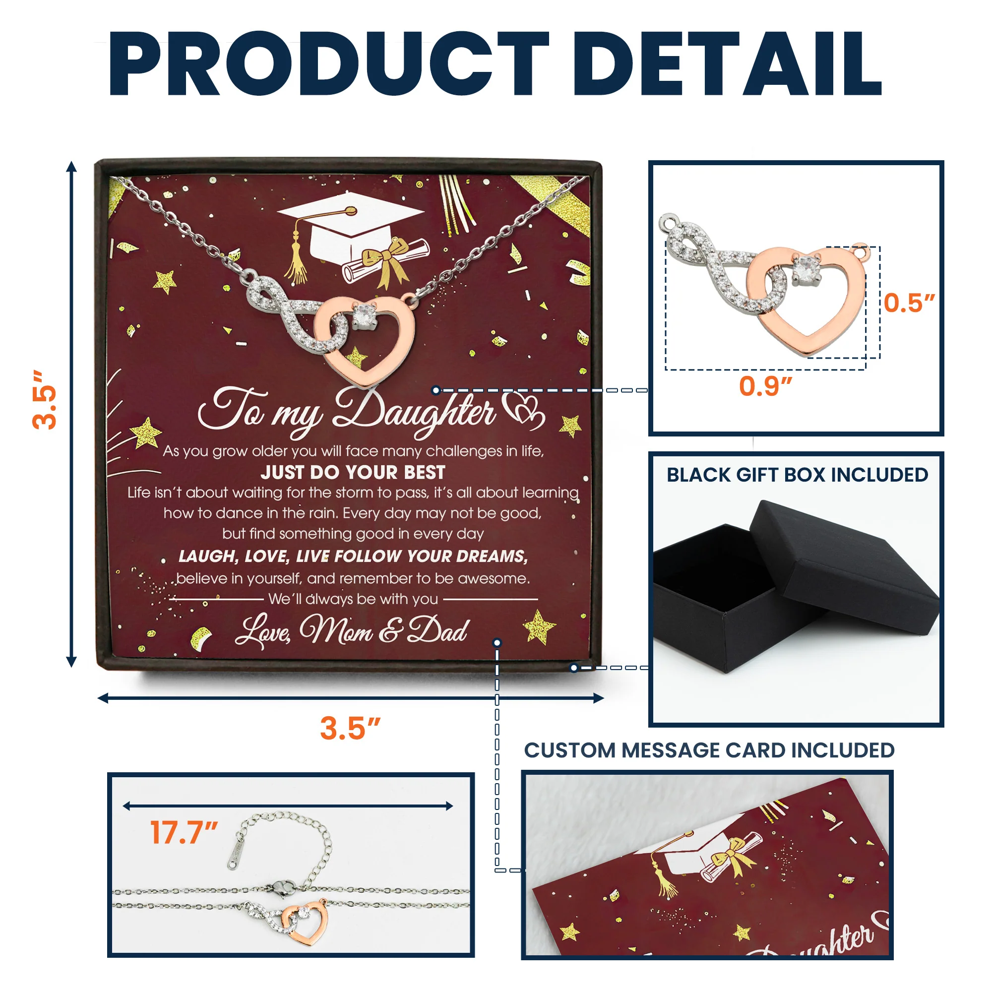 Graduation Gift Daughter Believe In Yourself - Personalized Infinity Heart Necklace - Image 5