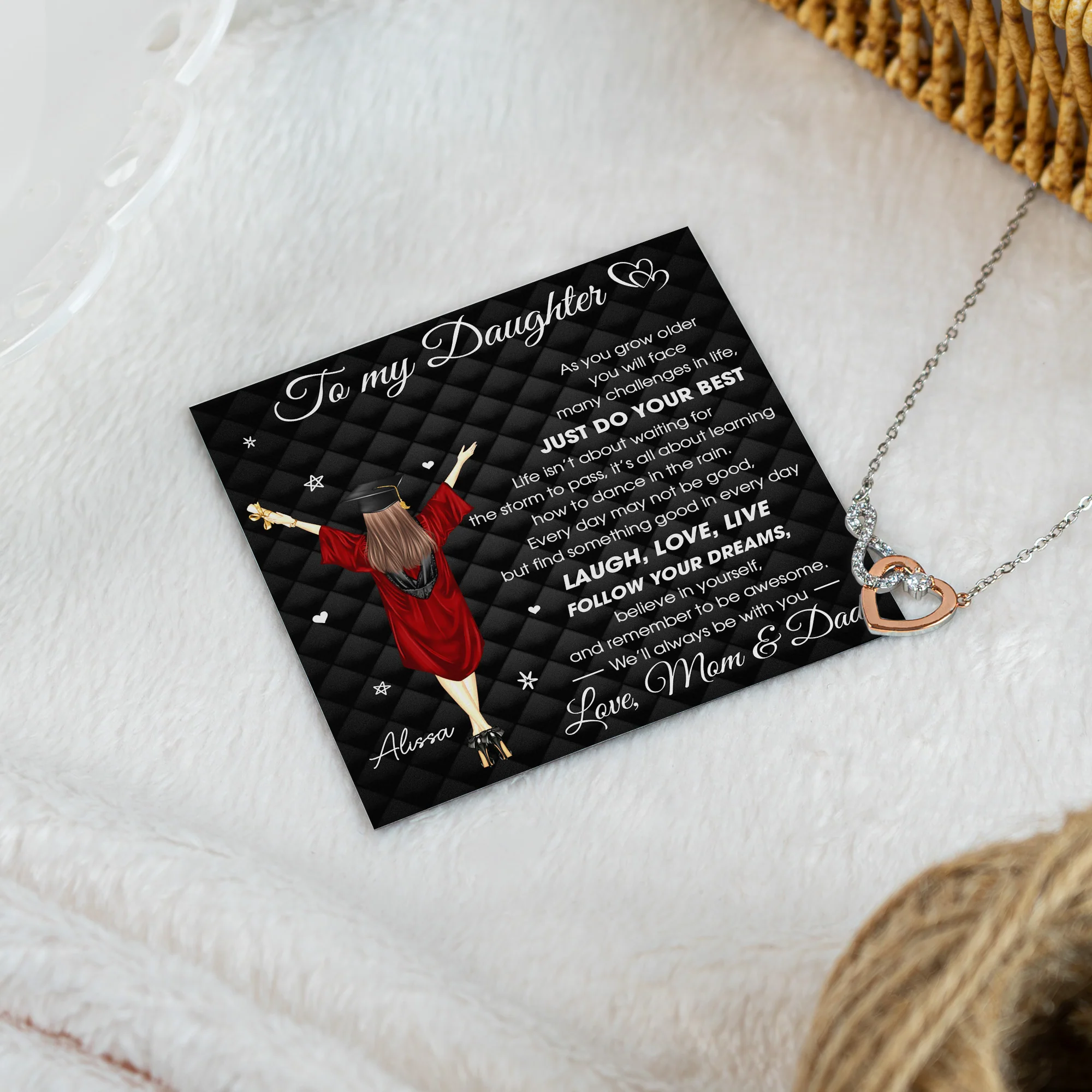 Graduation Gift Daughter Just Do Your Best - Personalized Infinity Heart Necklace - Image 2