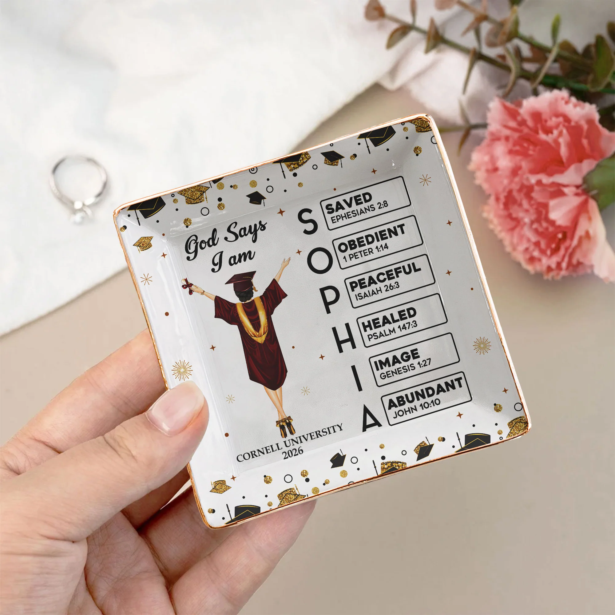 Graduation Gift - God Says You Are Bible Verses - Personalized Jewelry Dish - Image 3