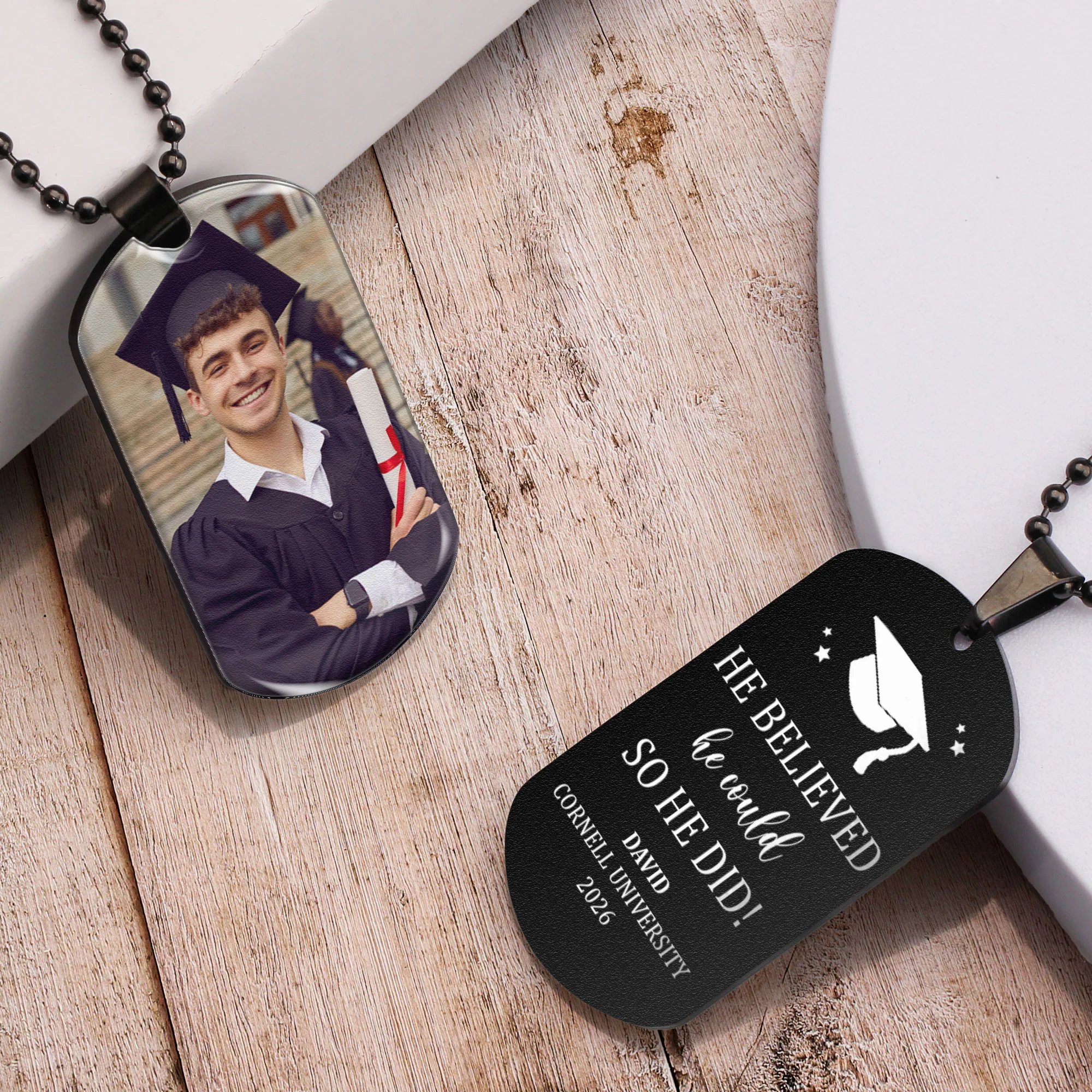 Graduation Gift I Wish You The Strength - Personalized Photo Dog Tag Necklace - Image 4