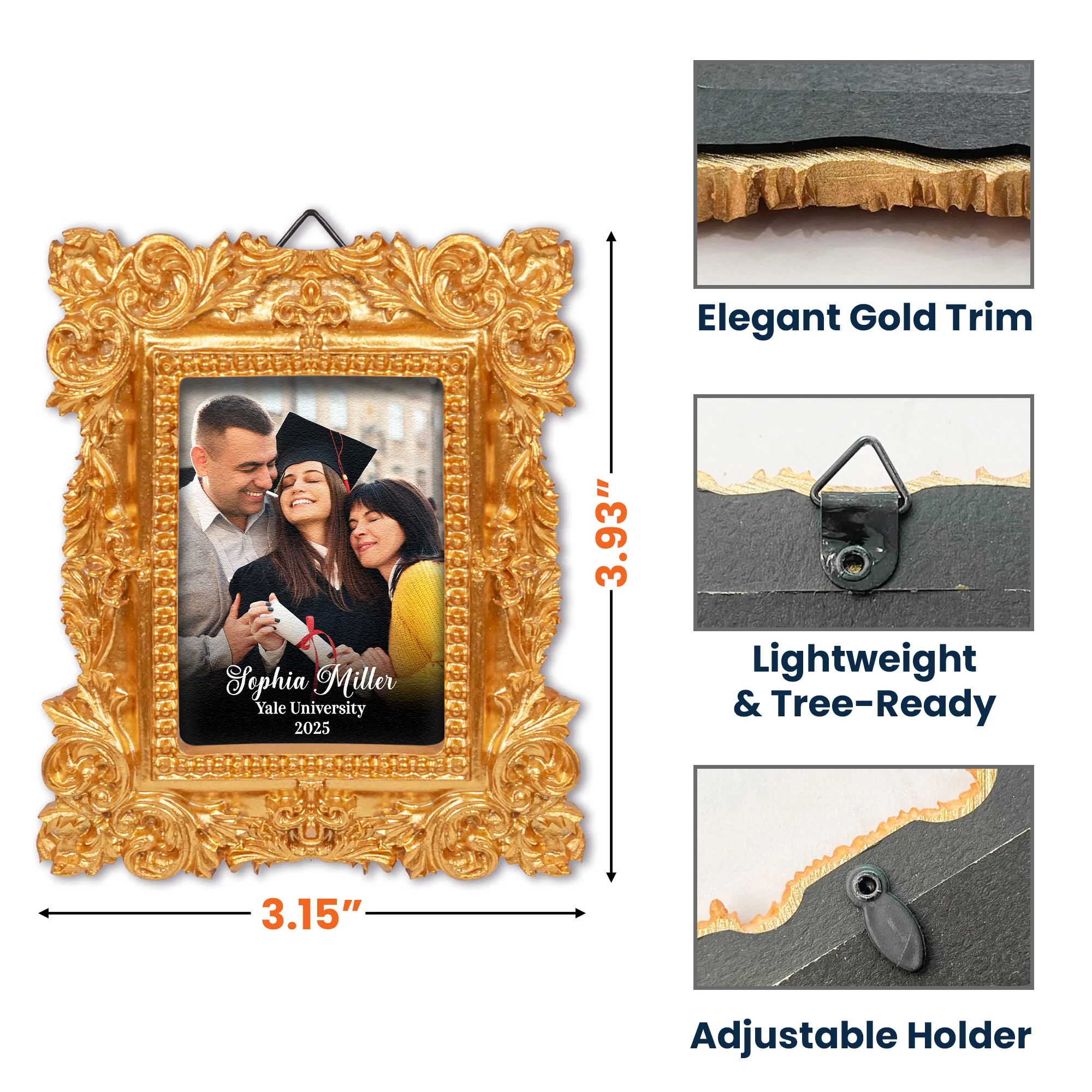 Graduation Gift Keepsake - Personalized Vintage Picture Frame Ornament - Image 7