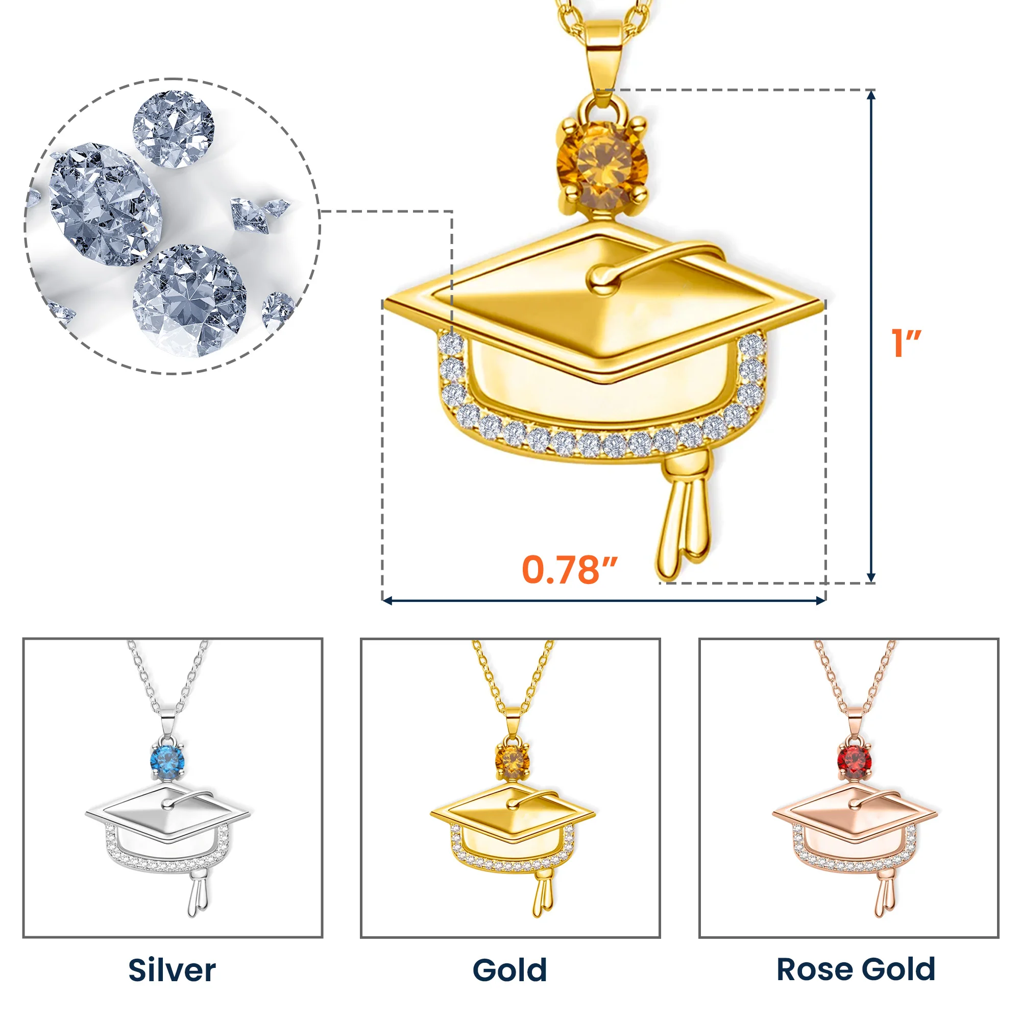 Graduation Gift - Personalized Graduation Cap Pendant Necklace With Birthstone - Image 7