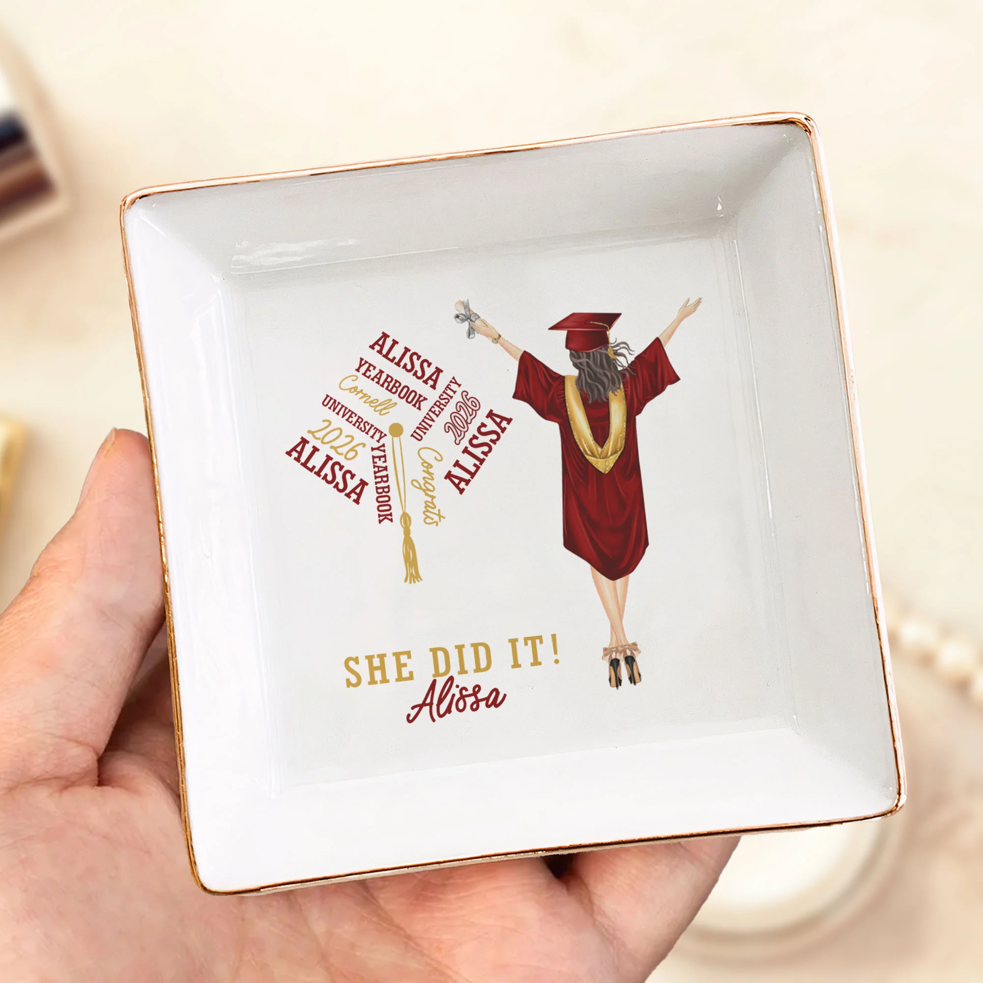 Graduation Gift She Did It - Personalized Jewelry Dish - Image 2