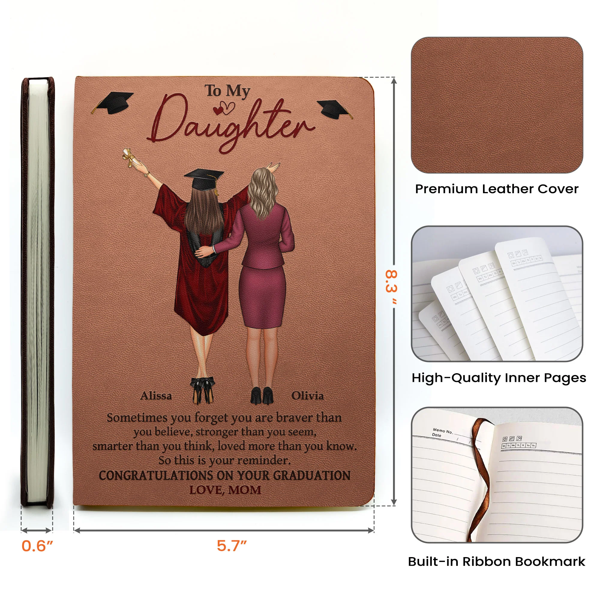Graduation Gift Sometimes You Forget You Are Braver - Personalized Leather Journal - Image 6